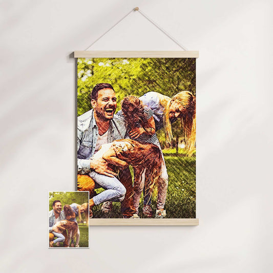 Elevate your home decor with our Personalised Charcoal Drawing Poster Hanger. Each piece is meticulously painted from your photo, creating a sharp and striking image with a modern twist. Its luxurious and sophisticated design 