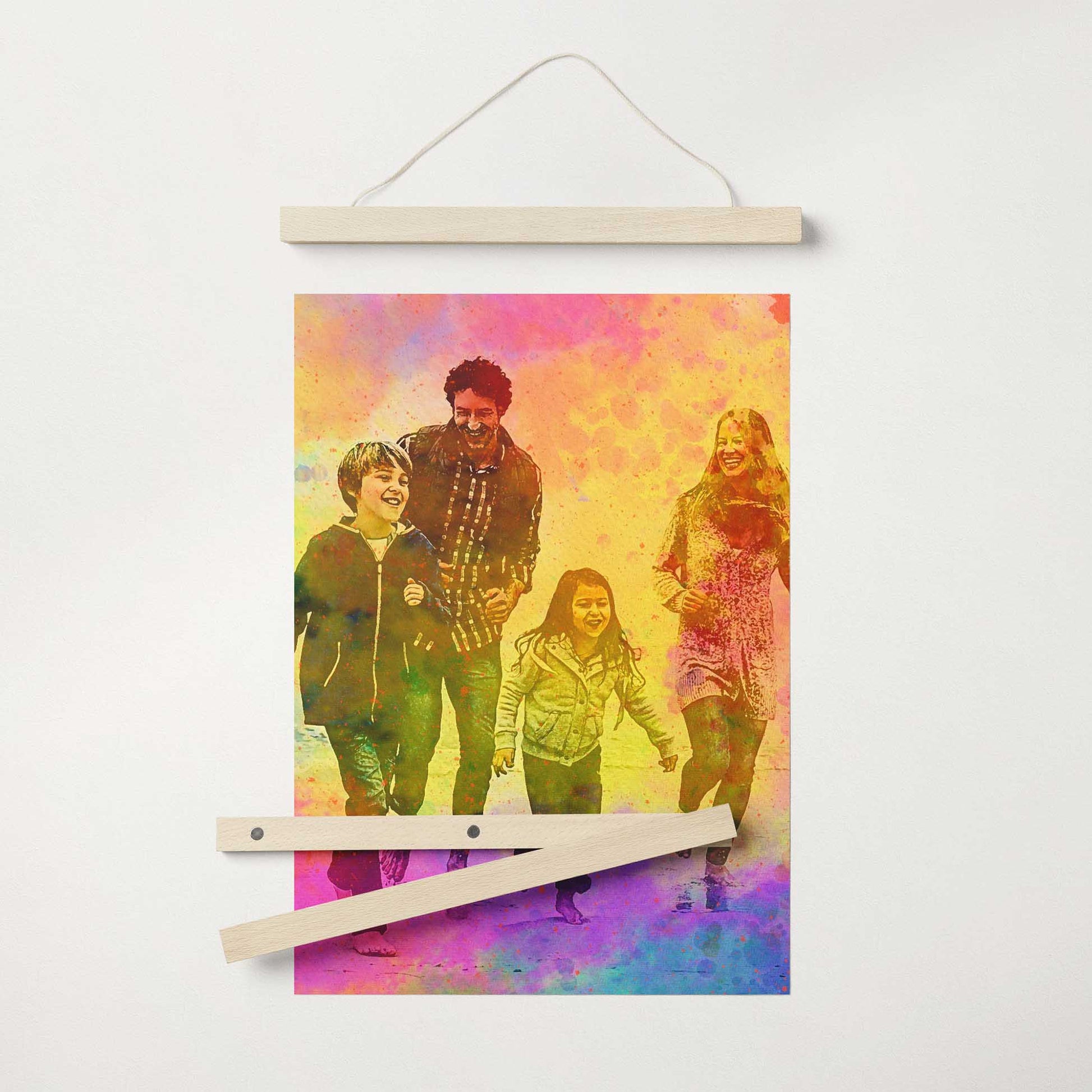 Discover the beauty of color with our Personalised Color Splash Poster Hanger. The lively paint splash effect brings a burst of vibrancy and fun to your walls. Crafted with gallery-quality paper and a magnetic natural wood frame