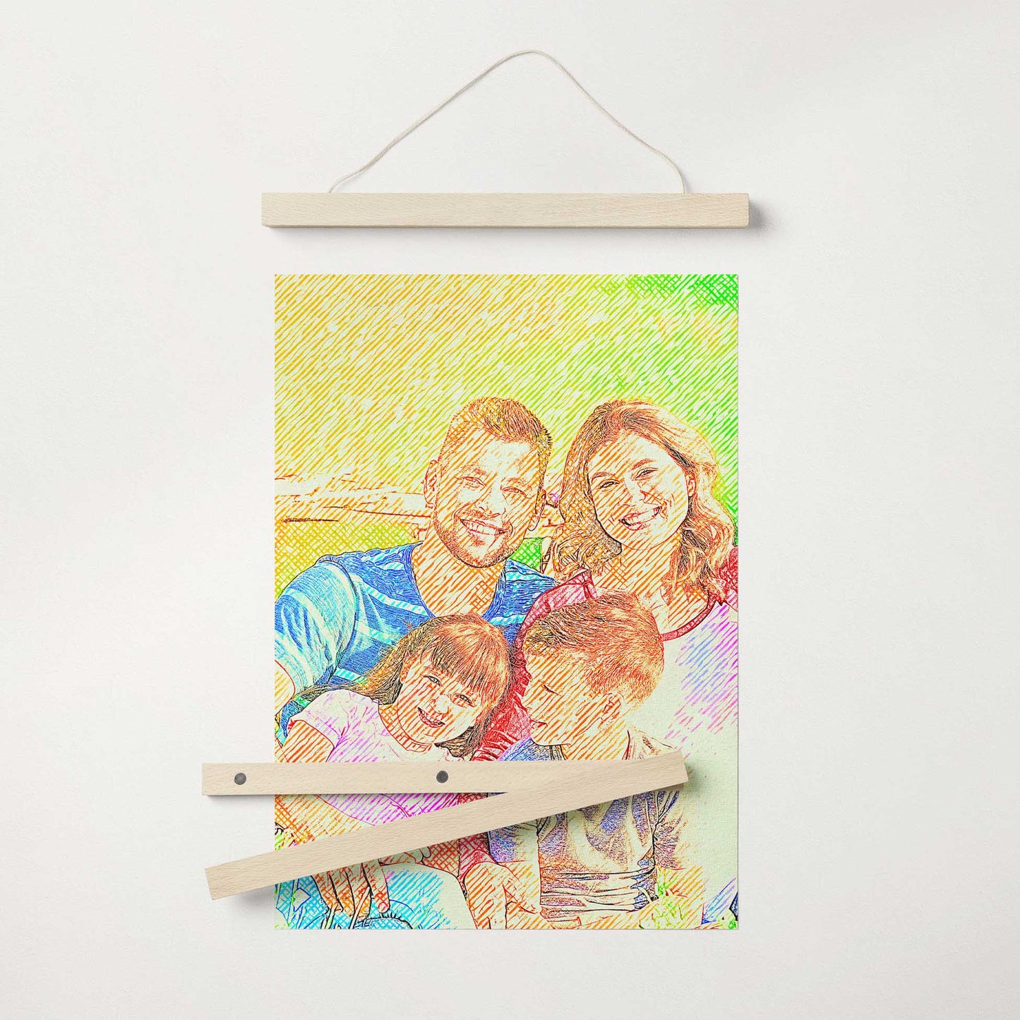 Creative Interior Design: Enhance your interior design with the creative and inspirational presence of our Personalised Drawing Crosshatch Poster Hanger. The vivid colors, joyful vibes, and crosshatch texture effect bring a unique flair to home