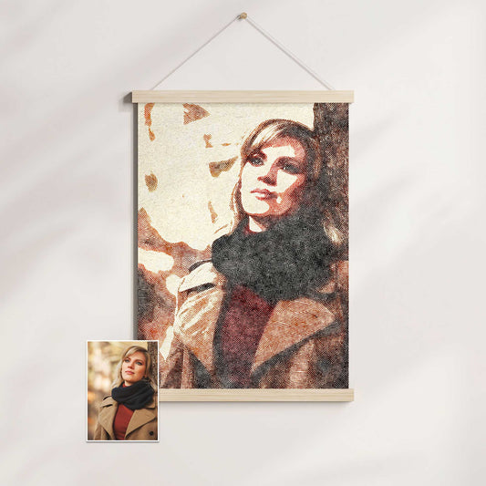 Personalised Crosshatch Poster Hanger: Turn your favorite photo into a unique piece of artwork with our painting from photo service. The crosshatch texture effect adds a touch of natural and chic elegance to your home decor.