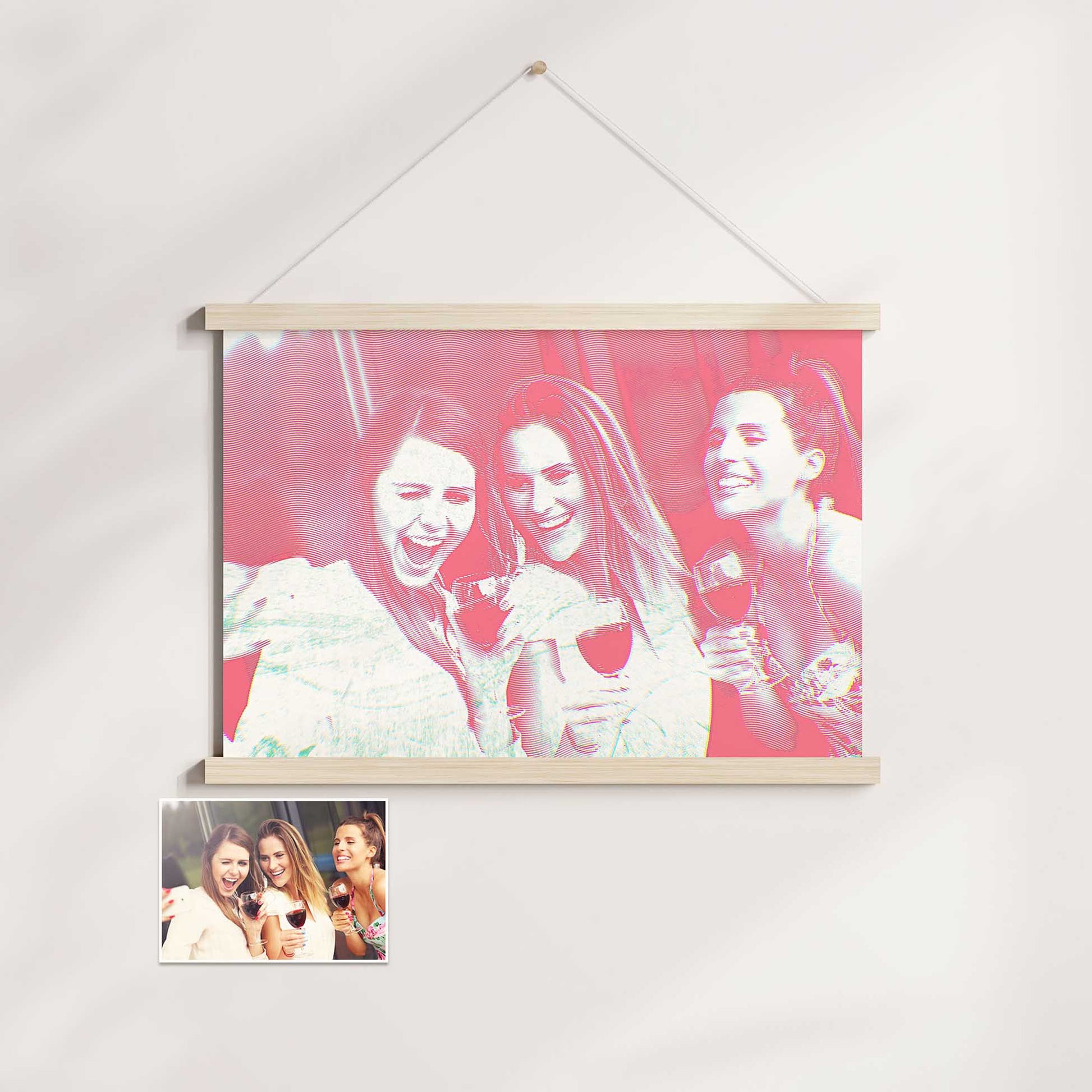 Personalised Pink Engraving Poster Hanger: Turn your cherished photo into a stunning work of art with our engraving texture. The vibrant and vivid colors, combined with the cool and chic design, create an elegant and trendy piece