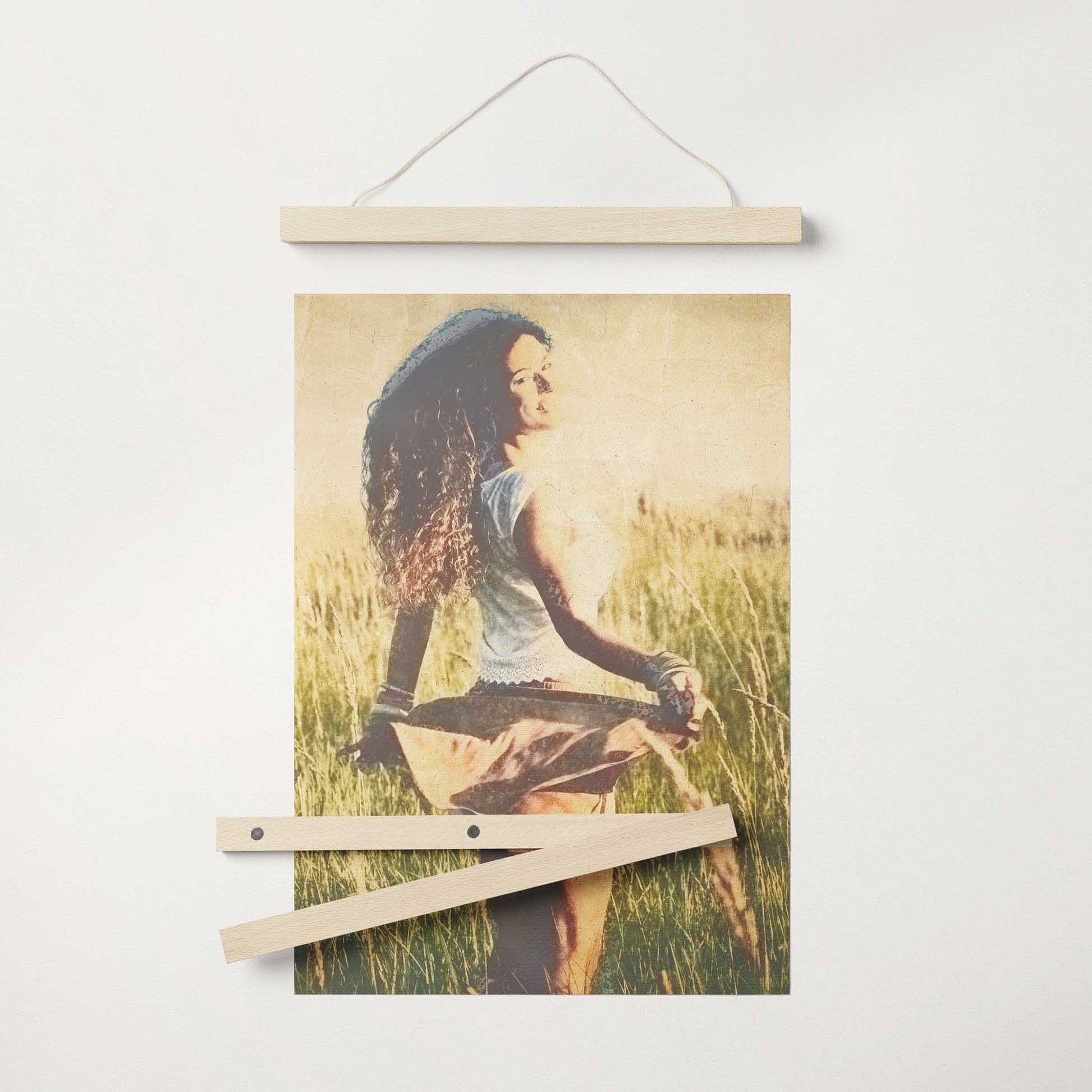 Step into a world of timeless beauty with the Personalised Vintage Gouache Poster Hanger. This elegant wall art showcases a vintage watercolor effect painting created from your photo. Its classy and traditional design 
