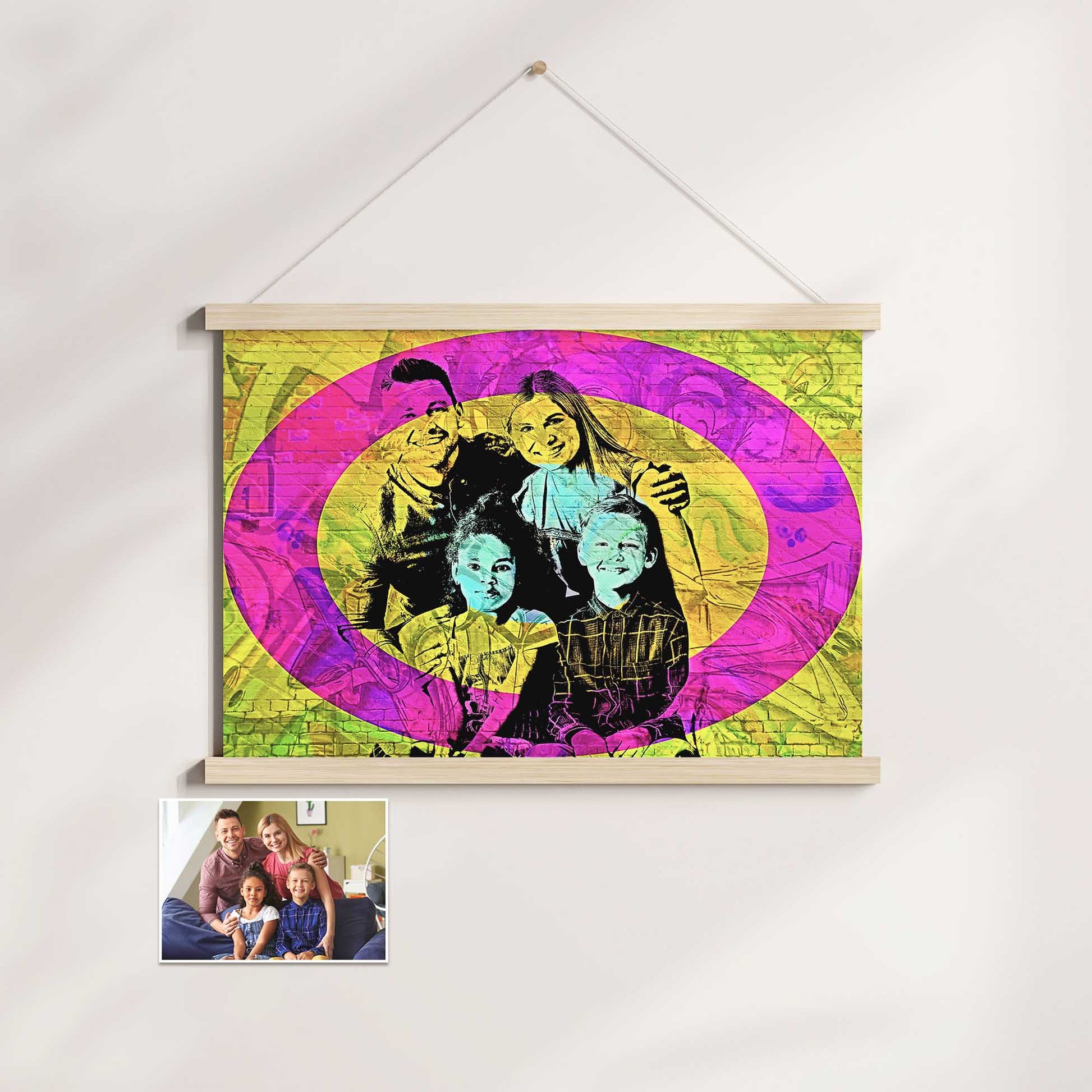 Elevate your interior design with the Personalised Graffiti Street Art Poster Hanger. This unique decor piece combines the best of street art aesthetics with a personal touch. Its cool and vibrant graffiti style adds a chic energy