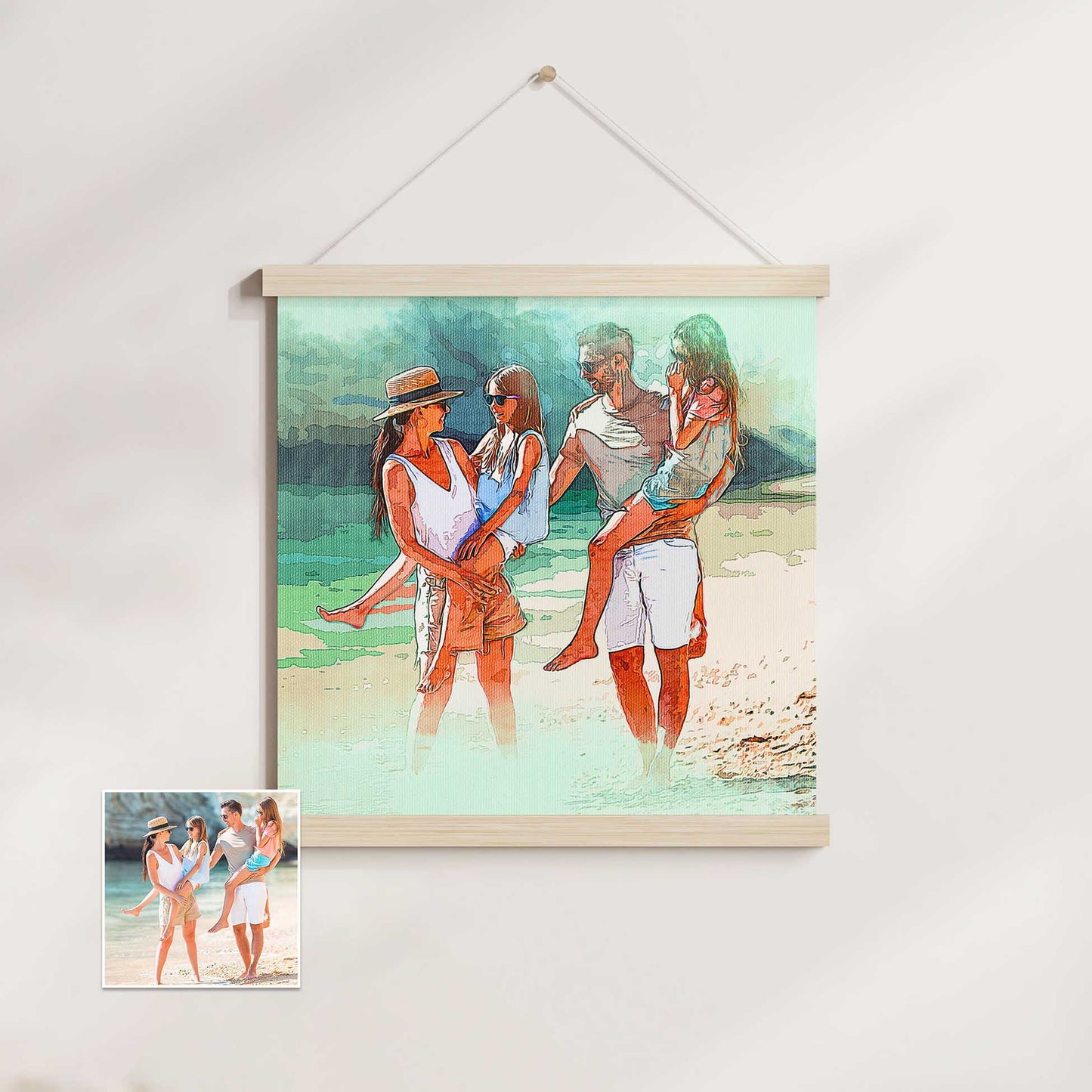 Experience the beauty of personalized art with the Personalised Watercolor Texture Poster Hanger. Painted from your photo in a captivating watercolour style, this custom piece showcases a traditional texture that adds a classy and elegant 