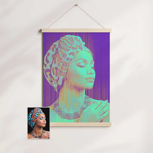 Introducing our Personalised Blue Engraved Poster Hanger: Transform your favorite photo into a stunning engraved masterpiece. With vibrant blue and purple hues, this artistic creation adds a cool and creative touch to your home decor