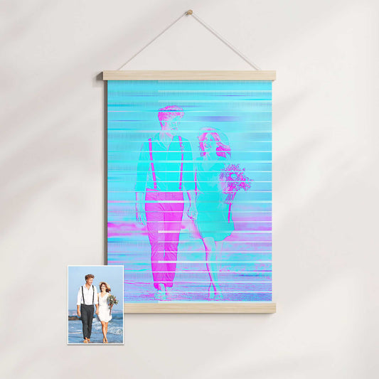 Introducing our Personalised Purple & Blue Poster Hanger, a stunning wall art piece that brings your photo to life. With its modern filter effect, the vivid and vibrant purple and blue hues create a sharp and colorful display