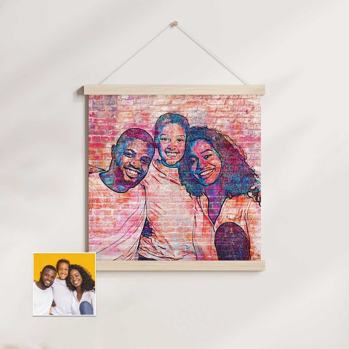 Make a bold statement with our Personalised Brick Graffiti Street Art Poster Hanger. Its dynamic graffiti street art style brings an urban edge to your space, while the realistic brick wall texture adds depth and character