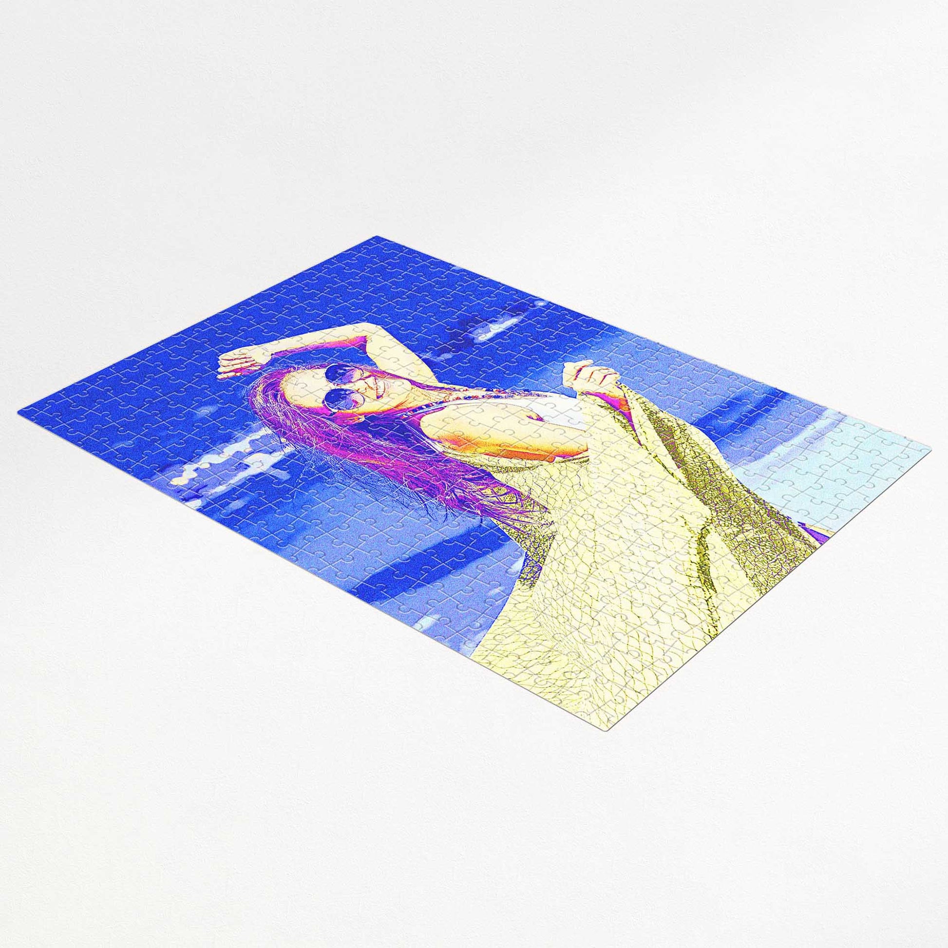 Searching for a thoughtful gift? Look no further! Our Blue & Purple Jigsaw Puzzle, printed from your photo, boasts a creative filter effect for an awe-inspiring result