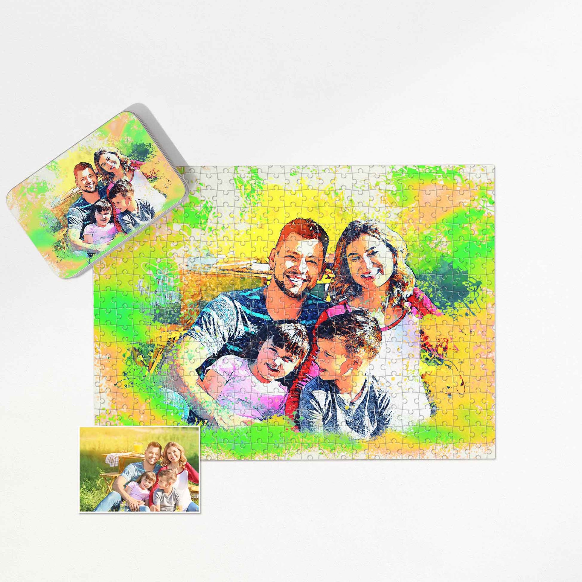 Looking for a fantastic gift? Our Personalised Watercolor Splash Jigsaw Puzzle, with its texture effect and vivid colors, is the perfect choice. Create lasting memories and share happiness with your loved ones. Handmade with love