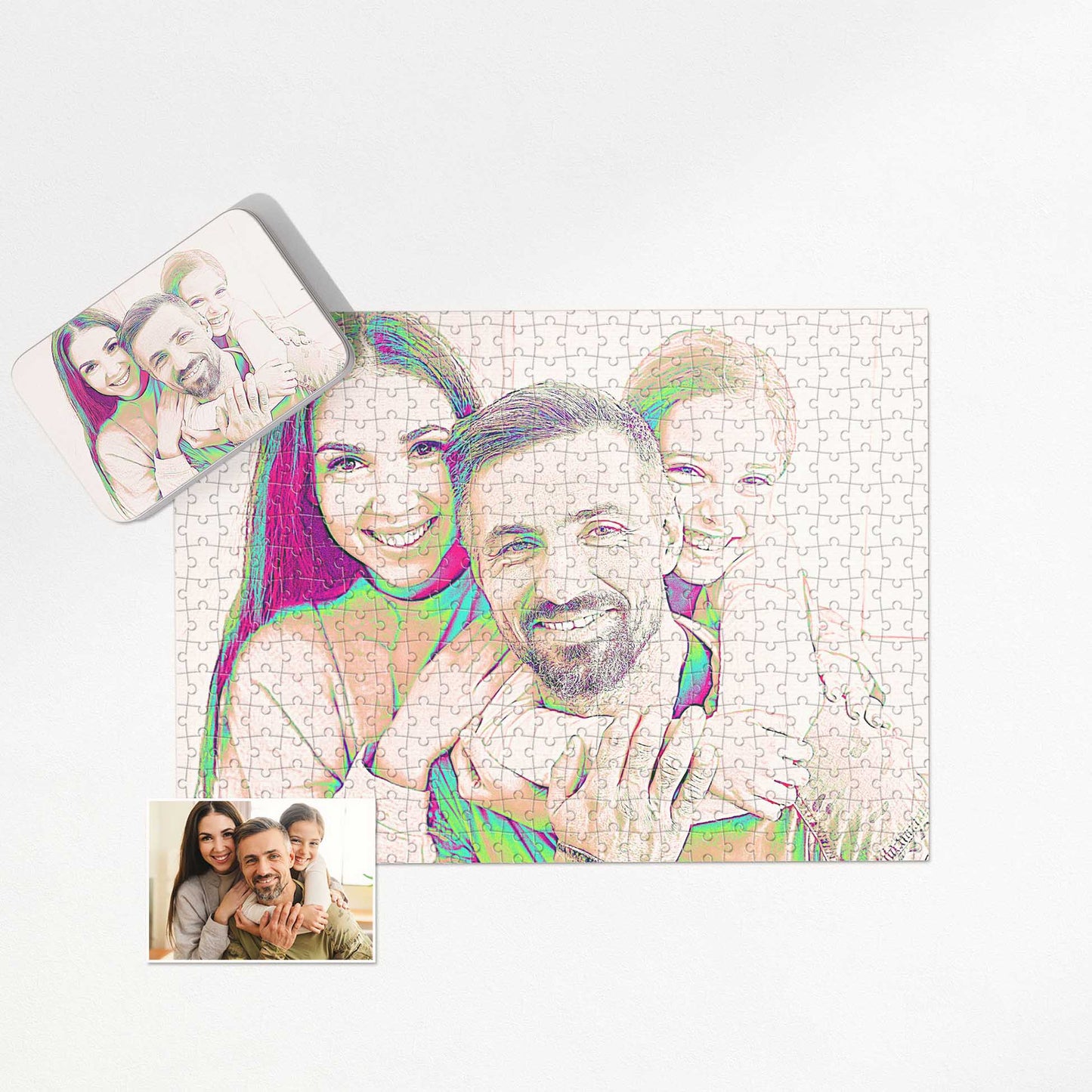 Transform your photo into a work of art with our Personalised Pencil Drawing Jigsaw Puzzle. Enjoy the timeless elegance of a realistic effect, perfect for sharing happy moments and celebrating with loved ones