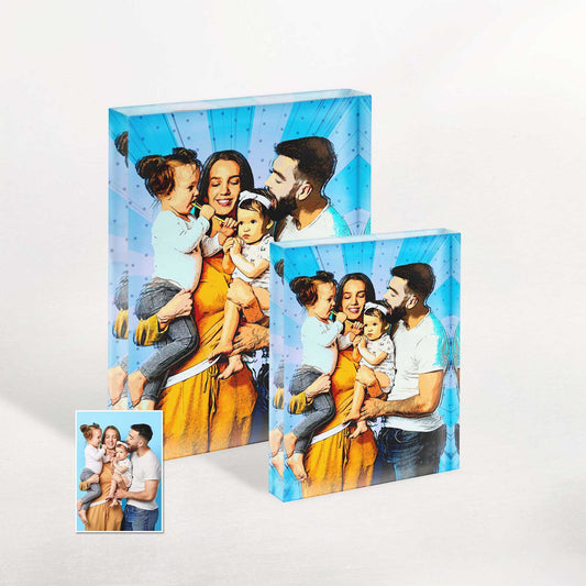 Elevate your home decor with our Personalised Cartoon Comic Acrylic Block Photo. Its fresh and original design brings a fun and joyful atmosphere to any space, spreading happiness with its unique charm.