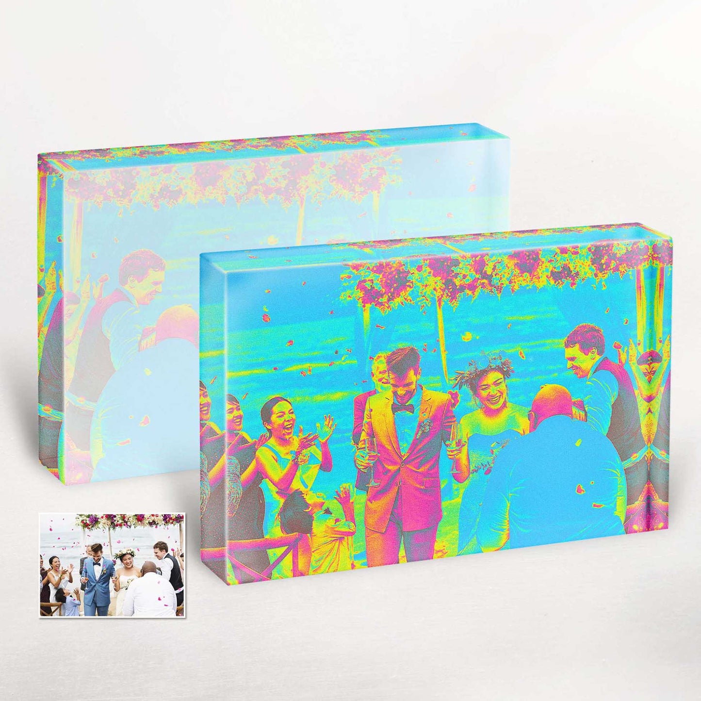 Experience a burst of visual energy with this Acid Trip Effect Acrylic Block Photo, personalised from your photo. The vibrant and psychedelic colors create a one-of-a-kind artwork that is sure to make a bold statement in any room