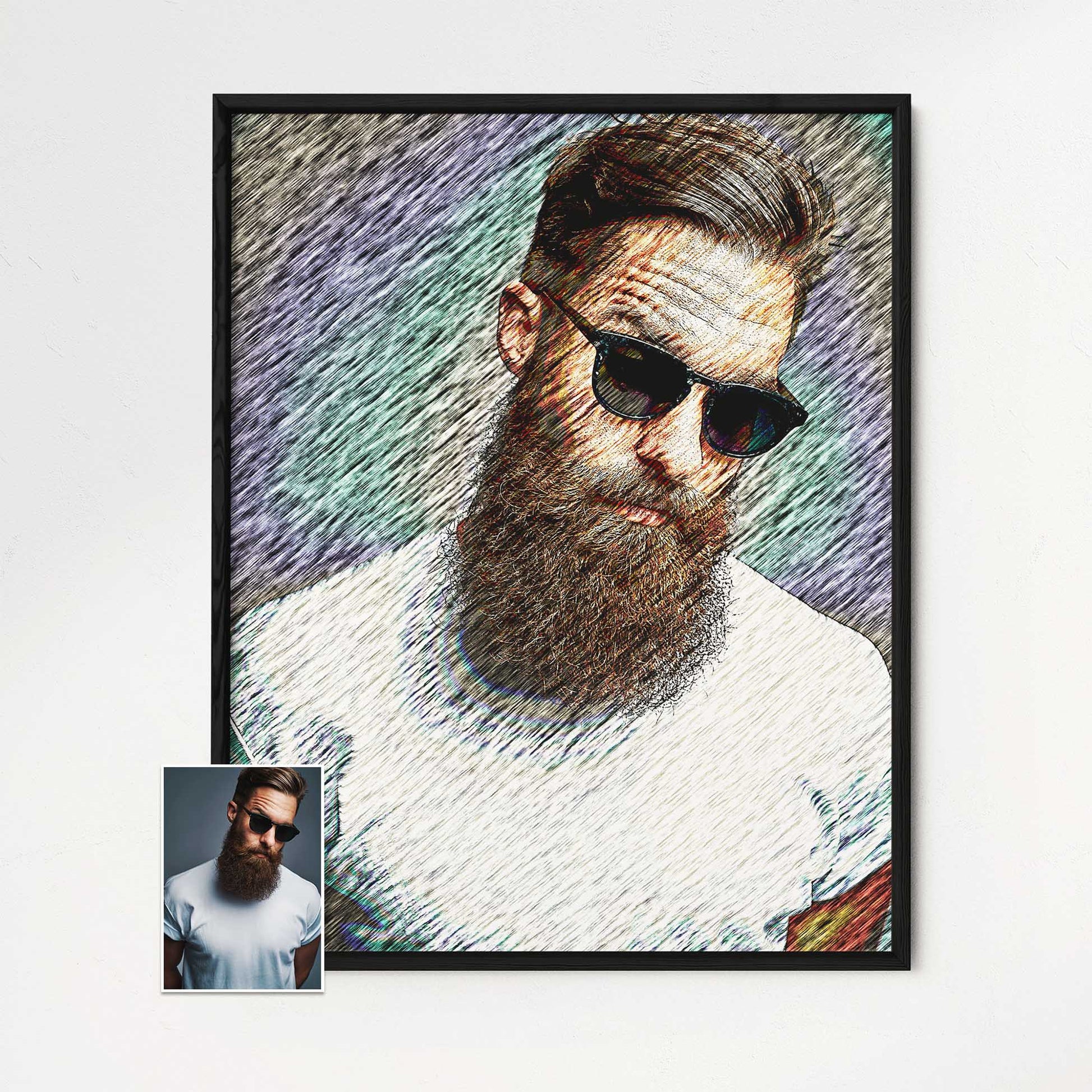 Experience the magic of our Personalised Artsy Illustration Framed Print. Created from your photo, this artwork is printed on museum-quality paper, guaranteeing a sharp and vivid image. Encased in a natural wood frame