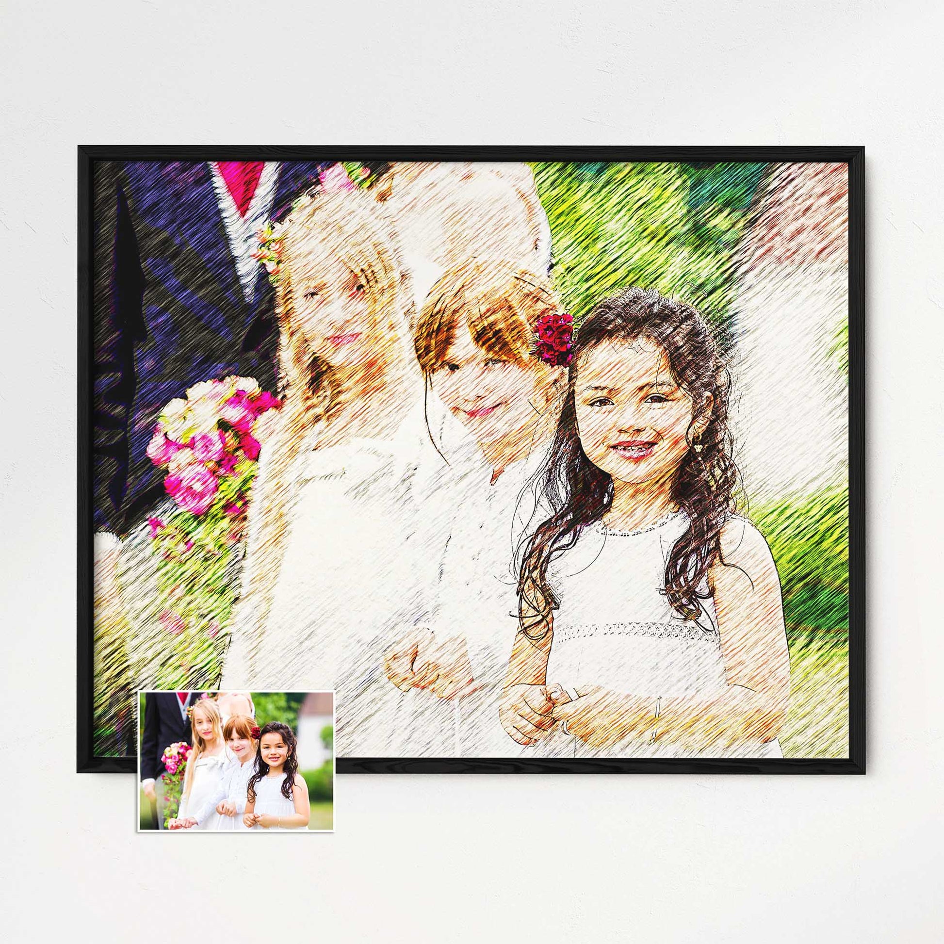 Immerse yourself in the beauty of our Personalised Artsy Illustration Framed Print. Created from your photo, this artwork is printed on museum-quality paper, delivering a fine art feel. Encased in a natural wood frame