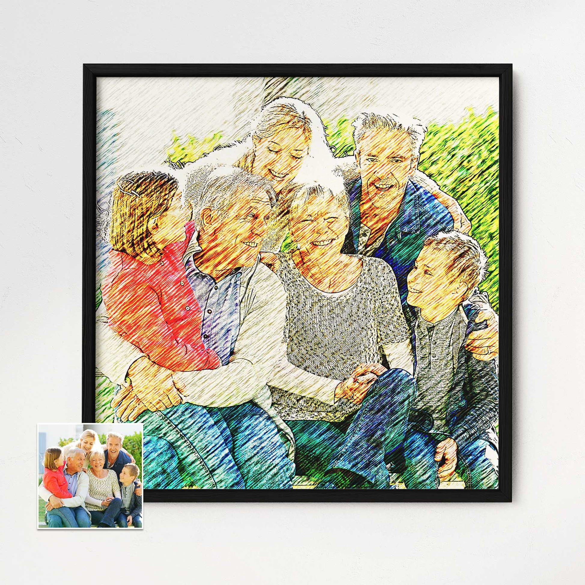 Immerse yourself in the beauty of our Personalised Artsy Illustration Framed Print. Drawing inspiration from your photo, this artwork is printed on museum-quality paper, capturing the essence of fine art. Encased in a natural wood frame