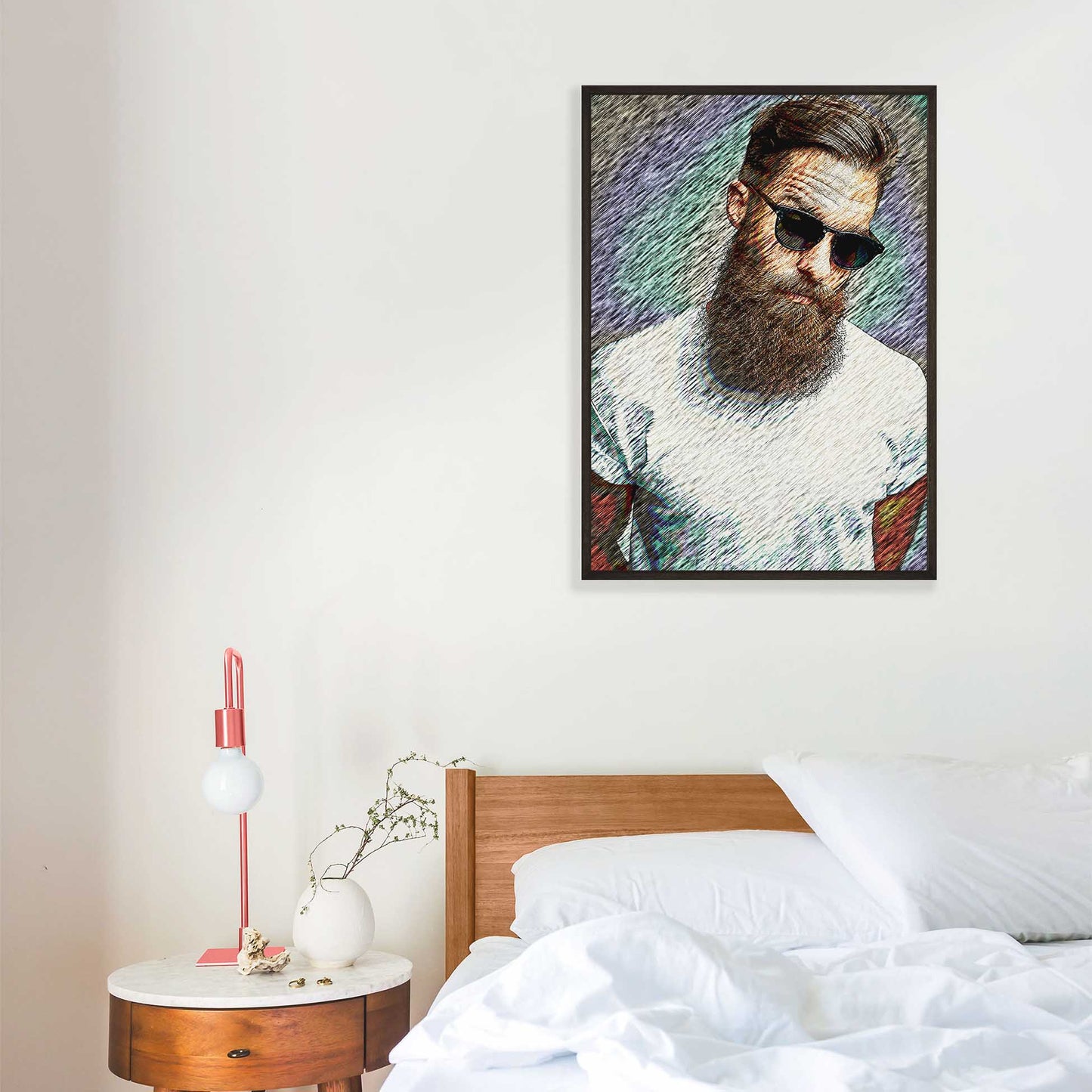Elevate your interior with our Personalised Artsy Illustration Framed Print. Crafted from a photo, this stunning artwork is printed on museum-quality paper, capturing the essence of fine art. Encased in a natural wood frame