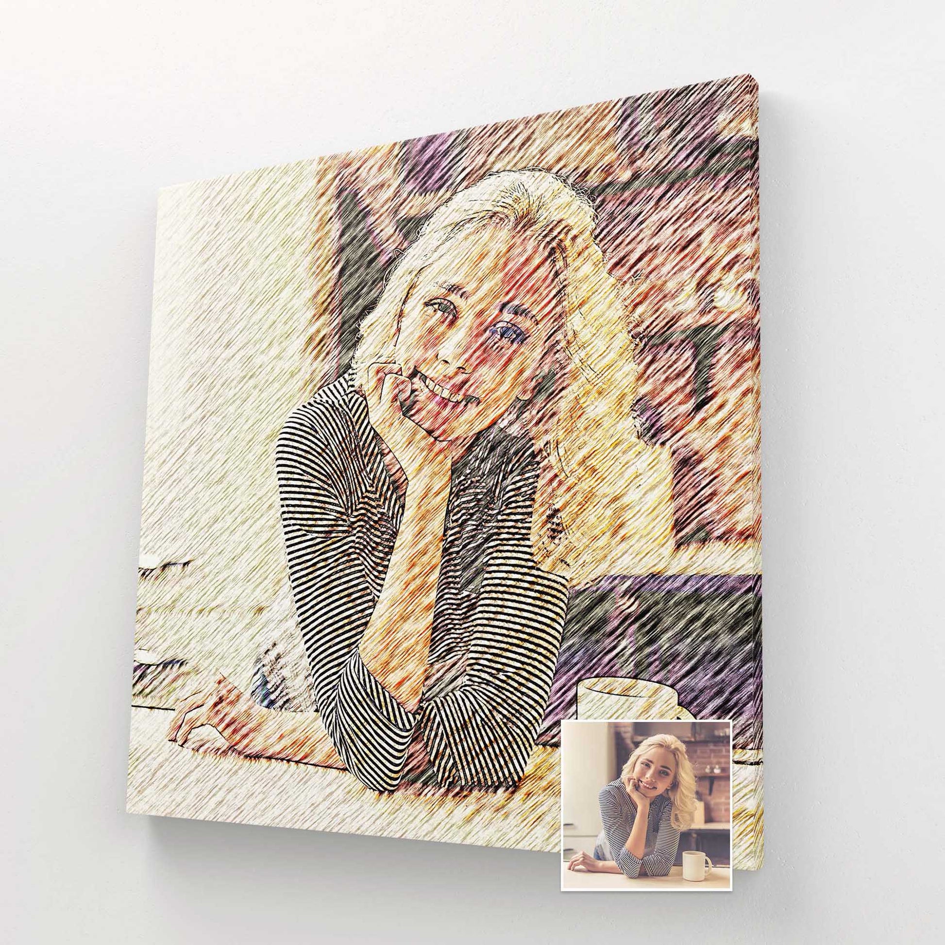 Discover the beauty of personalized artsy illustration on canvas, where each stroke brings your photo to life with vivid colors and intricate details. This cool and modern artwork is an elegant addition to any home decor