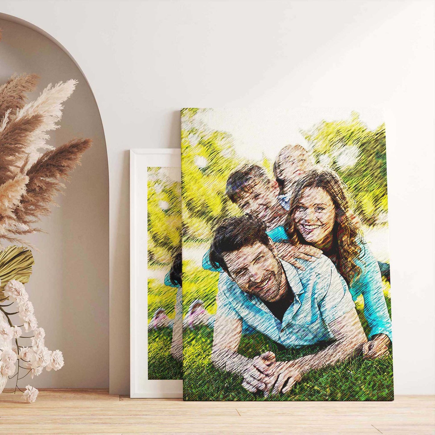Unlock the beauty of personalized artsy illustration on canvas, capturing the essence of your photo with sharpness, vibrancy, and creativity. This handmade masterpiece blends elegance and chic, making it a standout addition