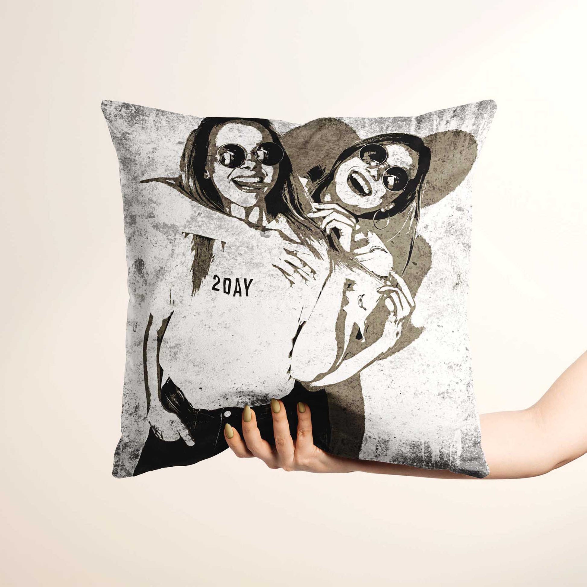 Create a contemporary and artistic atmosphere with the Personalised Black & White Street Art Cushion. Crafted from soft velvet, this cushion showcases a graffiti-inspired print that adds a cool and urban touch to any space