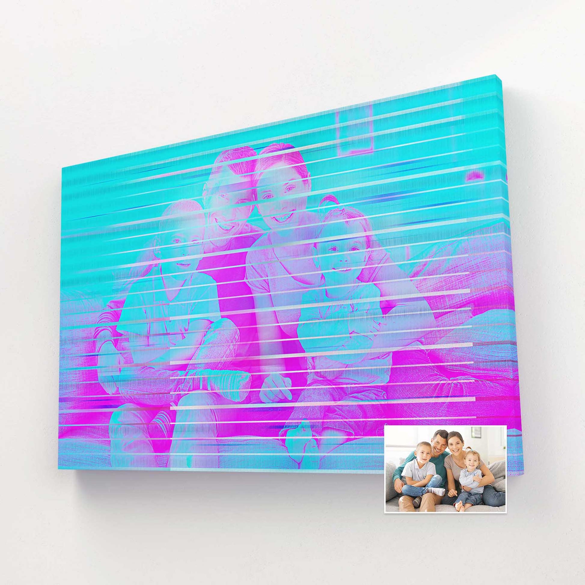 Add a touch of uniqueness to your home decor with our Personalised Purple & Blue Canvas. The painting from photo technique captures the essence of your special moments and transforms them into a work of art
