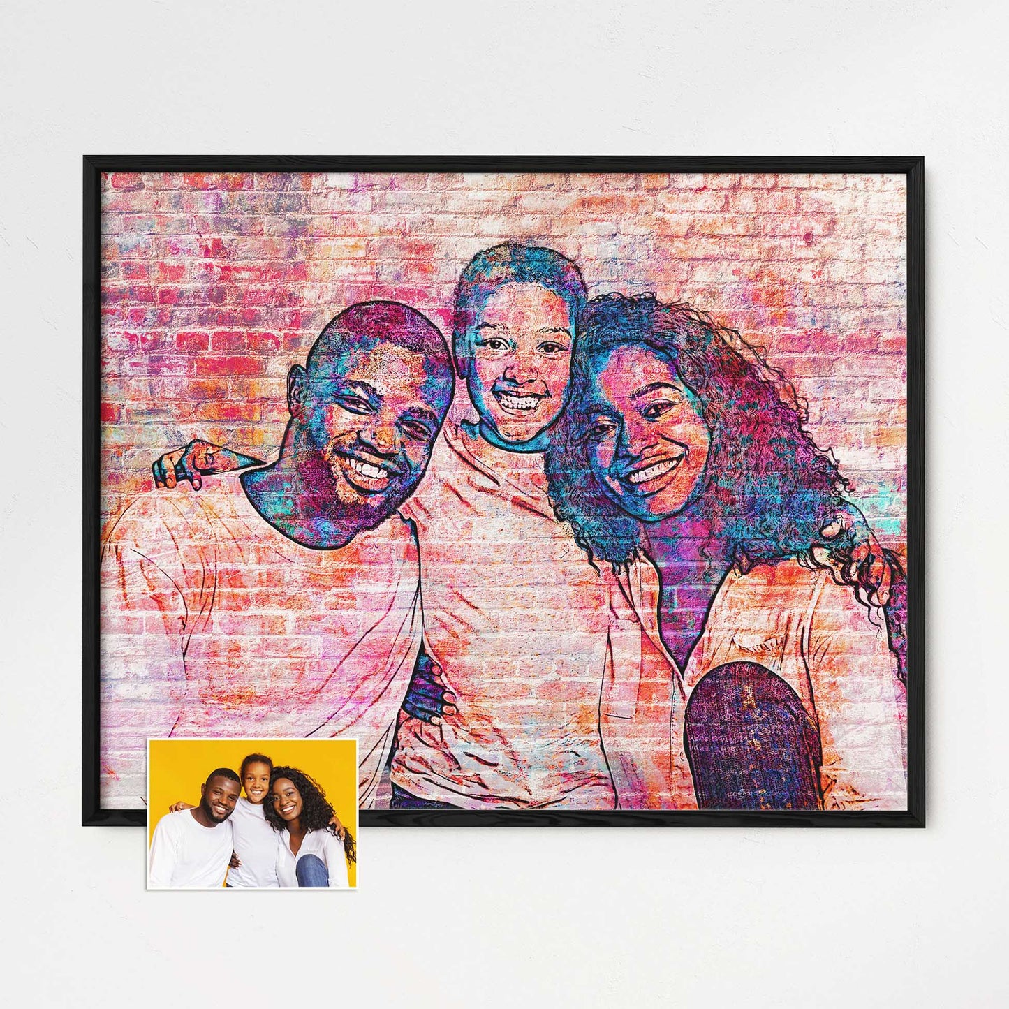 Transform your space with our Personalised Brick Graffiti Street Art Framed Print. The combination of urban elements, vibrant colors, and unique design creates a captivating piece of art that will enhance your home decor