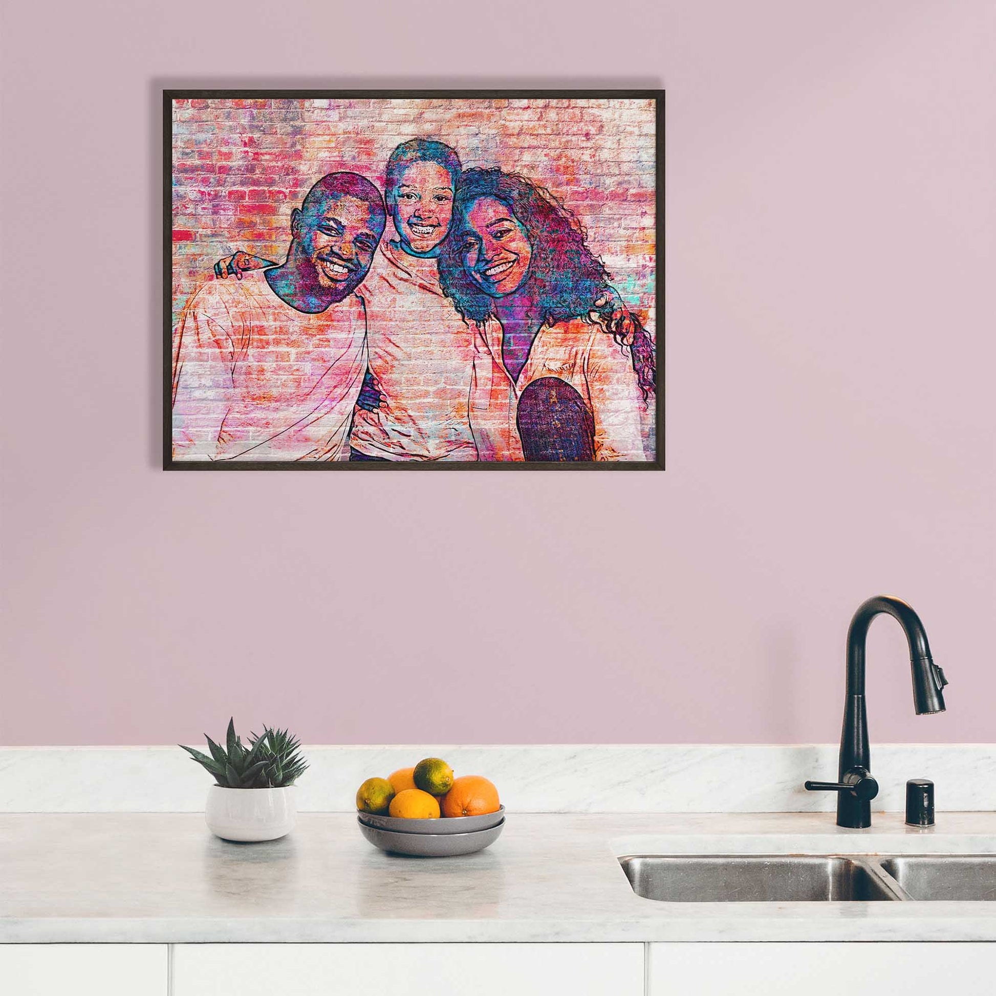 Embrace the urban art scene with our Personalised Brick Graffiti Street Art Framed Print. The cool and fun vibes of this artwork will instantly liven up any room. With its imaginative and bold design, it's a statement piece that brings happiness