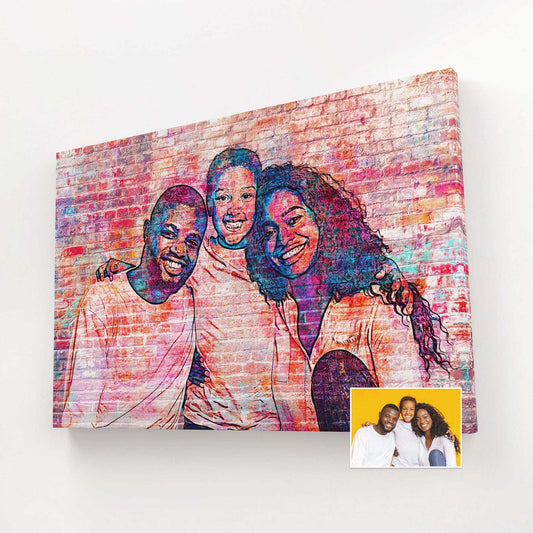 Personalised Brick Graffiti Street Art Canvas - Transform your wall with this urban masterpiece, created from your photo. With its unique and original design, this canvas captures the essence of street art