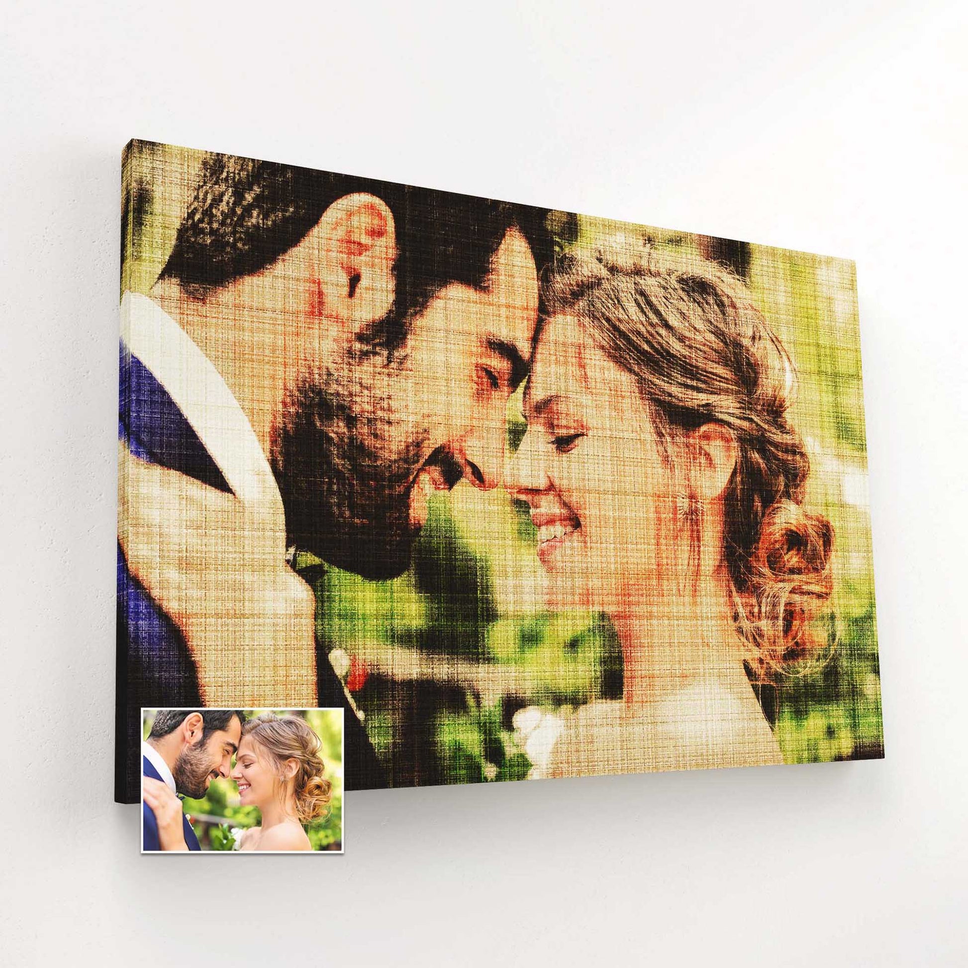 Elevate your home decor with a Personalised Fabric Texture Canvas, featuring an original and unique design. This canvas is created by painting from your photo, ensuring a personalized touch. The artwork is a fine art masterpiece