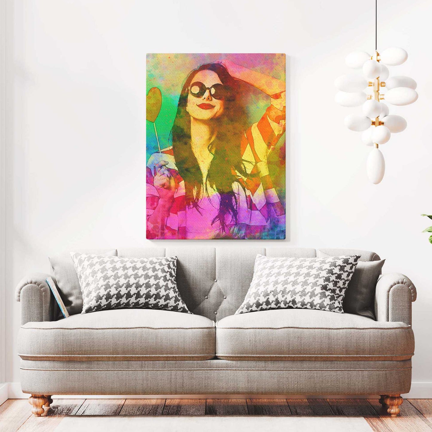 Personalised Splash of Colours Canvas is a feast for the eyes and a celebration of creativity. This artwork, created through a combination of painting from photo and digital art, showcases a harmonious blend of vibrant colors
