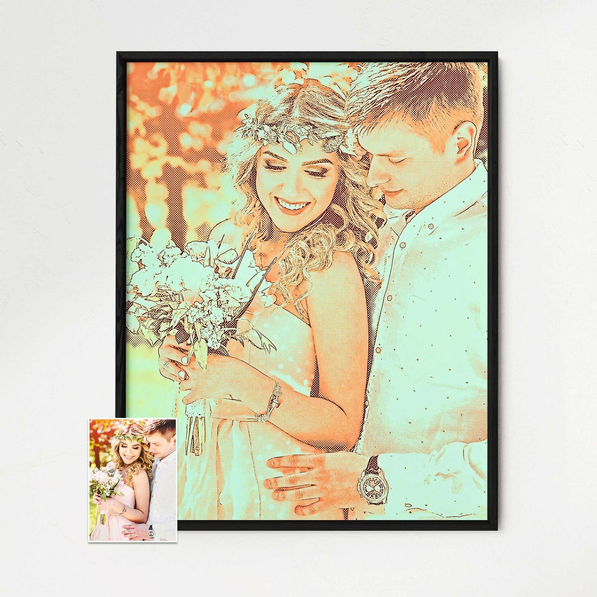 Elevate your home decor with a Personalised Crosshatch Drawing Framed Print. The intricate crosshatch texture, combined with the vibrant and colorful rendition of your photo, creates a stunning visual display that adds a touch of elegance 