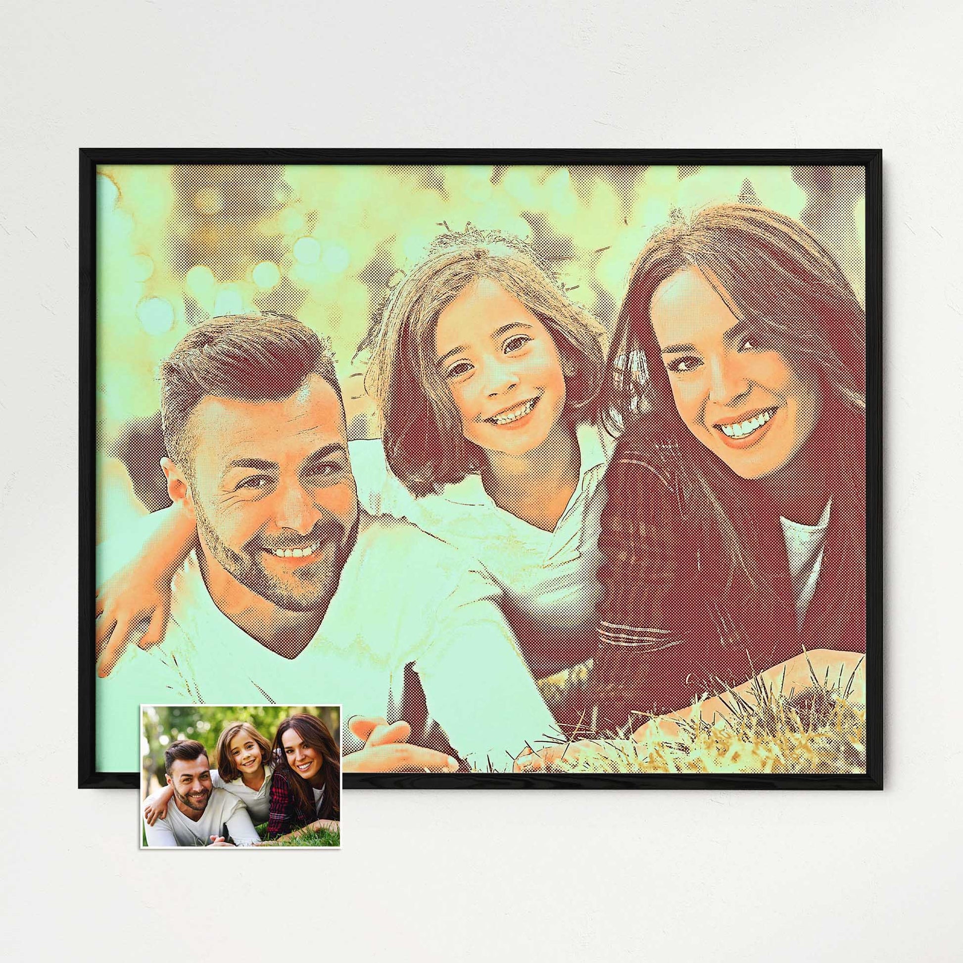 Personalised Crosshatch Drawing Framed Print: Transform your favorite photo into a captivating work of art. The intricate crosshatch texture adds depth and detail, while vibrant colors bring your image to life