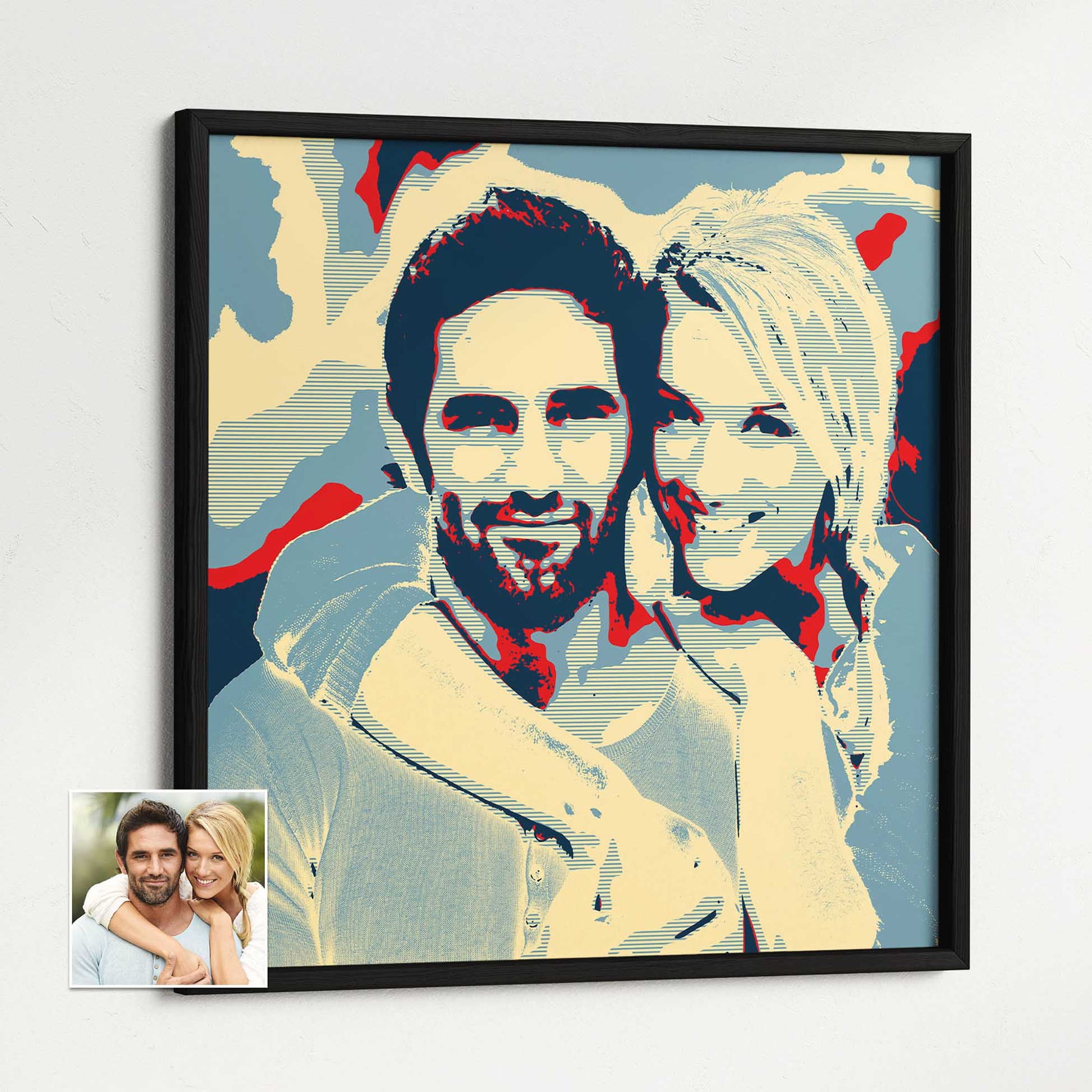 Make a statement with a Personalised Election Poster Framed Print. The unique pop art effect applied to your photo adds a vibrant and creative touch, making it a standout piece of visual art. The bright colors, combined with the sharp design