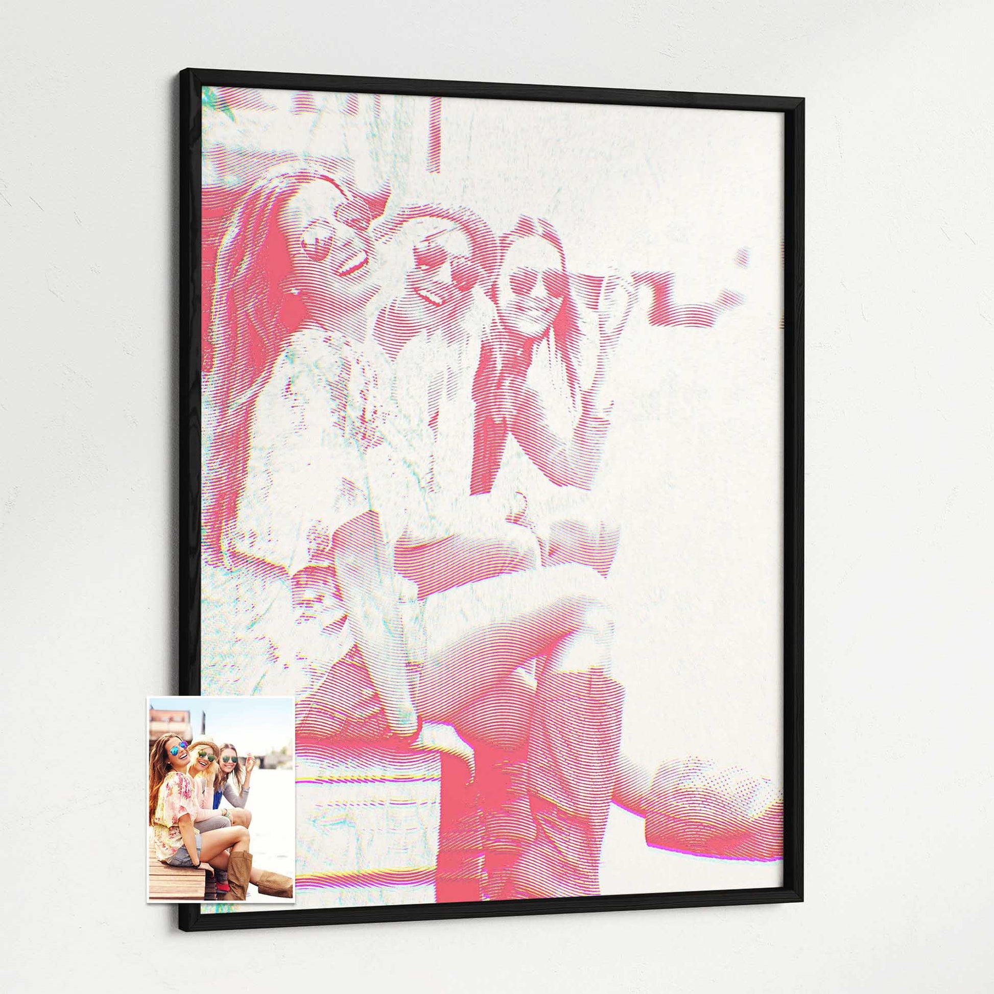 Add a personal touch to your space with a Personalised Pink Engraving Framed Print. This unique artwork, created from your photo, showcases an enchanting engraving effect that exudes modern and contemporary style. Made to order