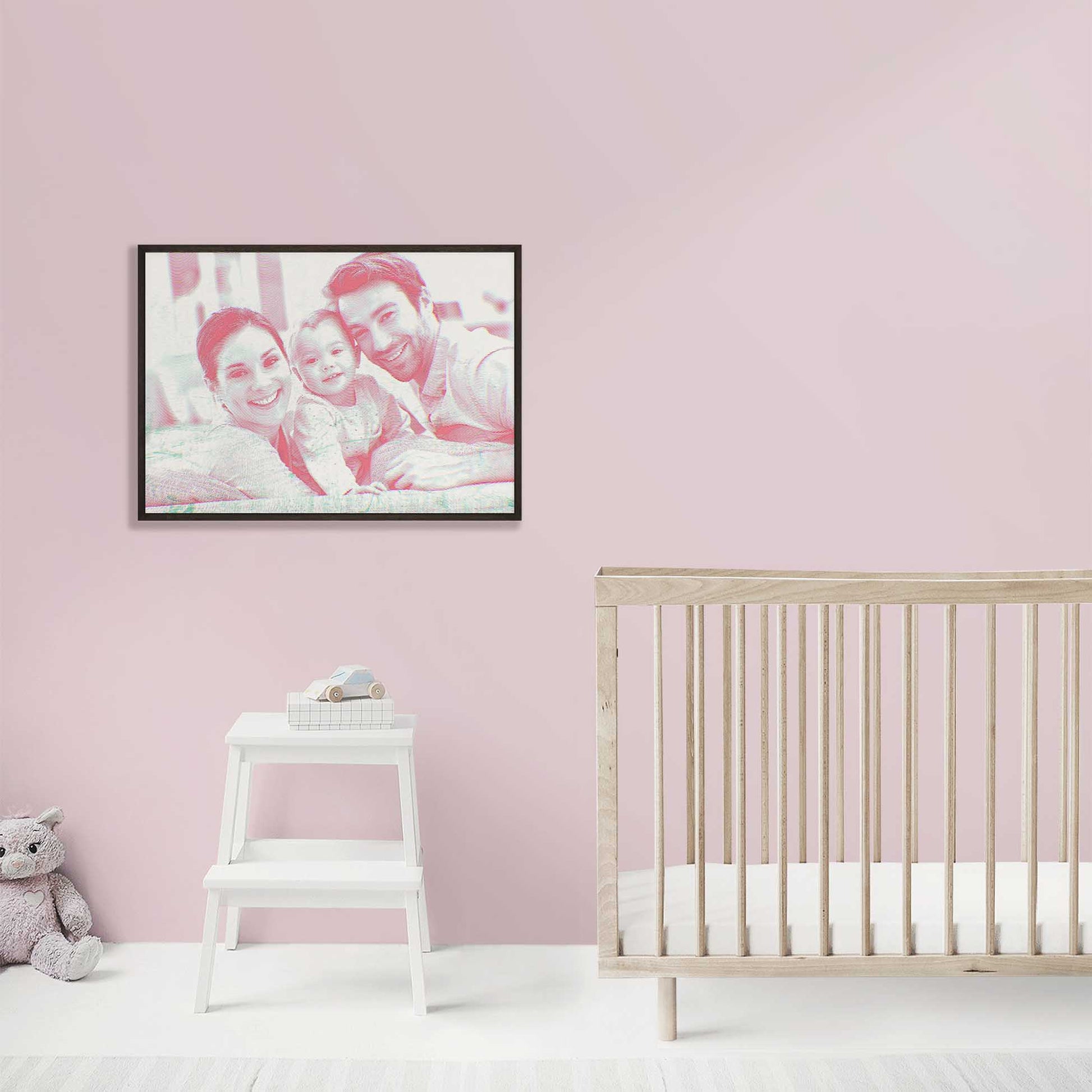 Personalised Pink Engraving Framed Print: A cool and modern addition to your home decor. The engraving effect adds a unique and contemporary style, making it stand out. Made to order, each print brings comfort, relaxation, inspiration