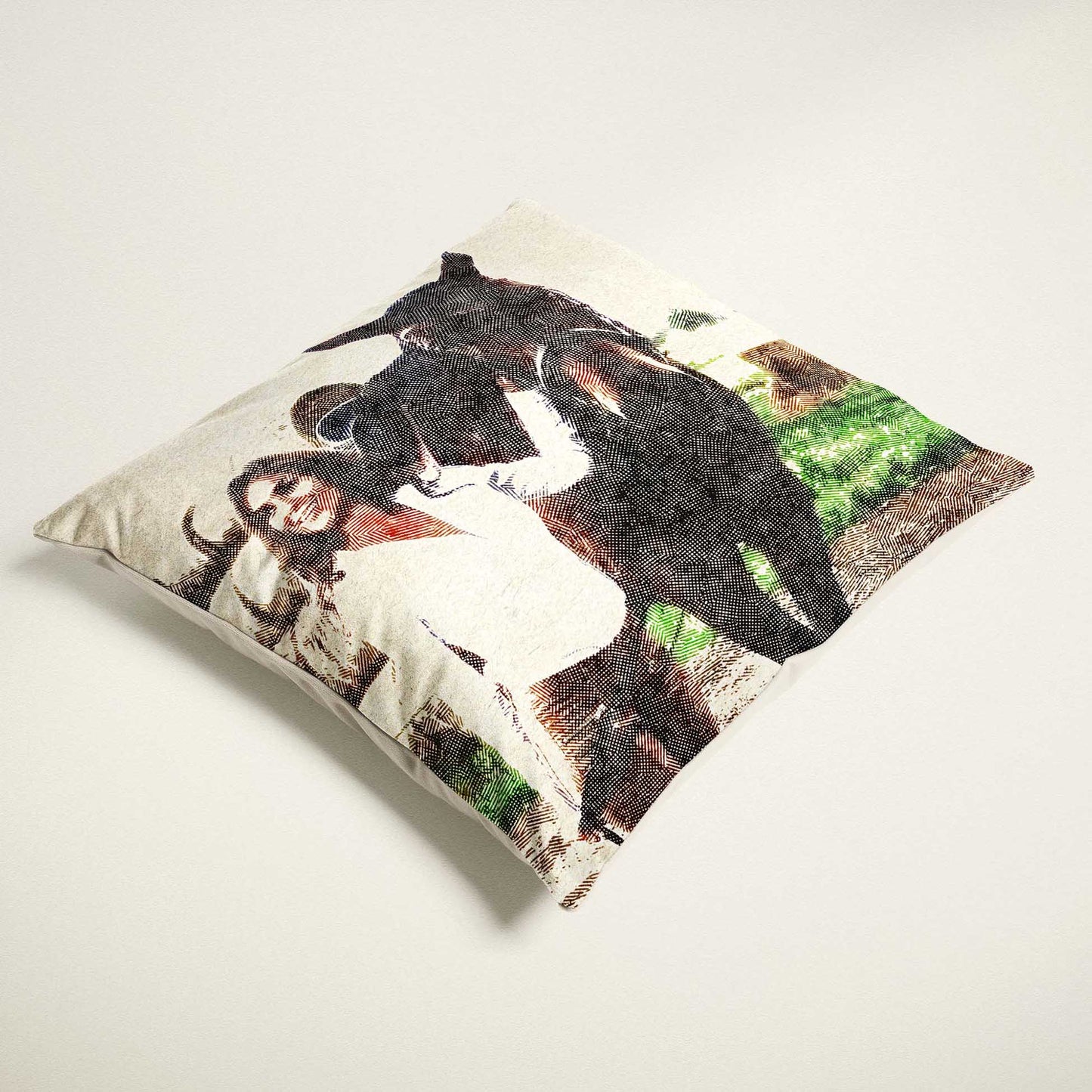 Create a truly personalized and artistic atmosphere with the Personalised Crosshatch Cushion. This exceptional cushion features a painting created from your own photo, showcasing a natural texture and a unique look that stands out