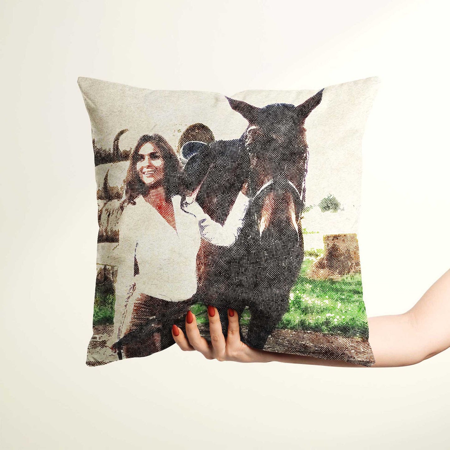 Elevate your home decor with the Personalised Crosshatch Cushion, a true artistic masterpiece. This cushion features a painting created from your photo, bringing a natural texture and a one-of-a-kind look