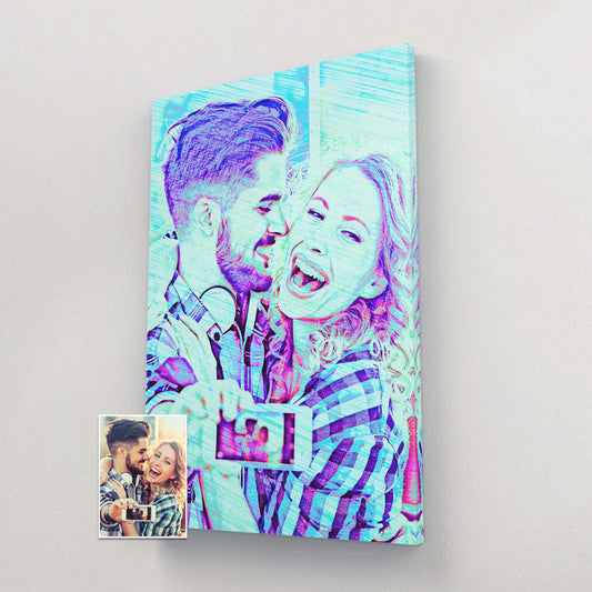 Turn your cherished memories into a masterpiece with our Personalised Blue Drawing Canvas. This colorful and vibrant painting, created from your photo, captures the essence of your special moments. It's a cool and trendy canvas