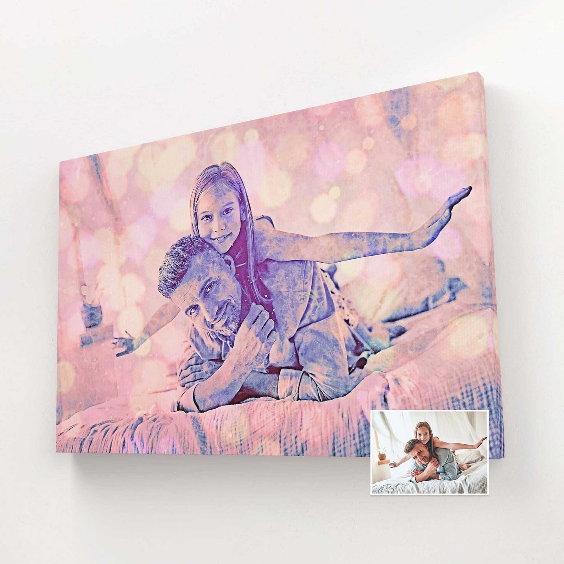 Unleash your inner artist with our Special Purple FX Canvas. This personalized print transforms any photo into a mesmerizing display of colors and shapes, creating an artwork that bursts with life and positive energy