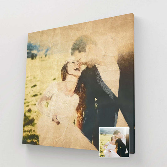 Immerse yourself in the beauty of our Personalised Vintage Gouache Canvas, a timeless piece that captures the essence of your photo. Each canvas is handmade with care, ensuring an authentic and original artwork 