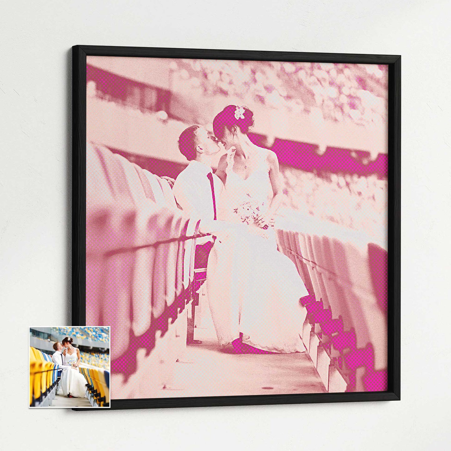 Bring the essence of pop art to your home decor with the Personalised Pink Pop Art Framed Print. Its halftone effect and vibrant colors create a cool and lively vibe, instantly adding excitement and happiness to any space