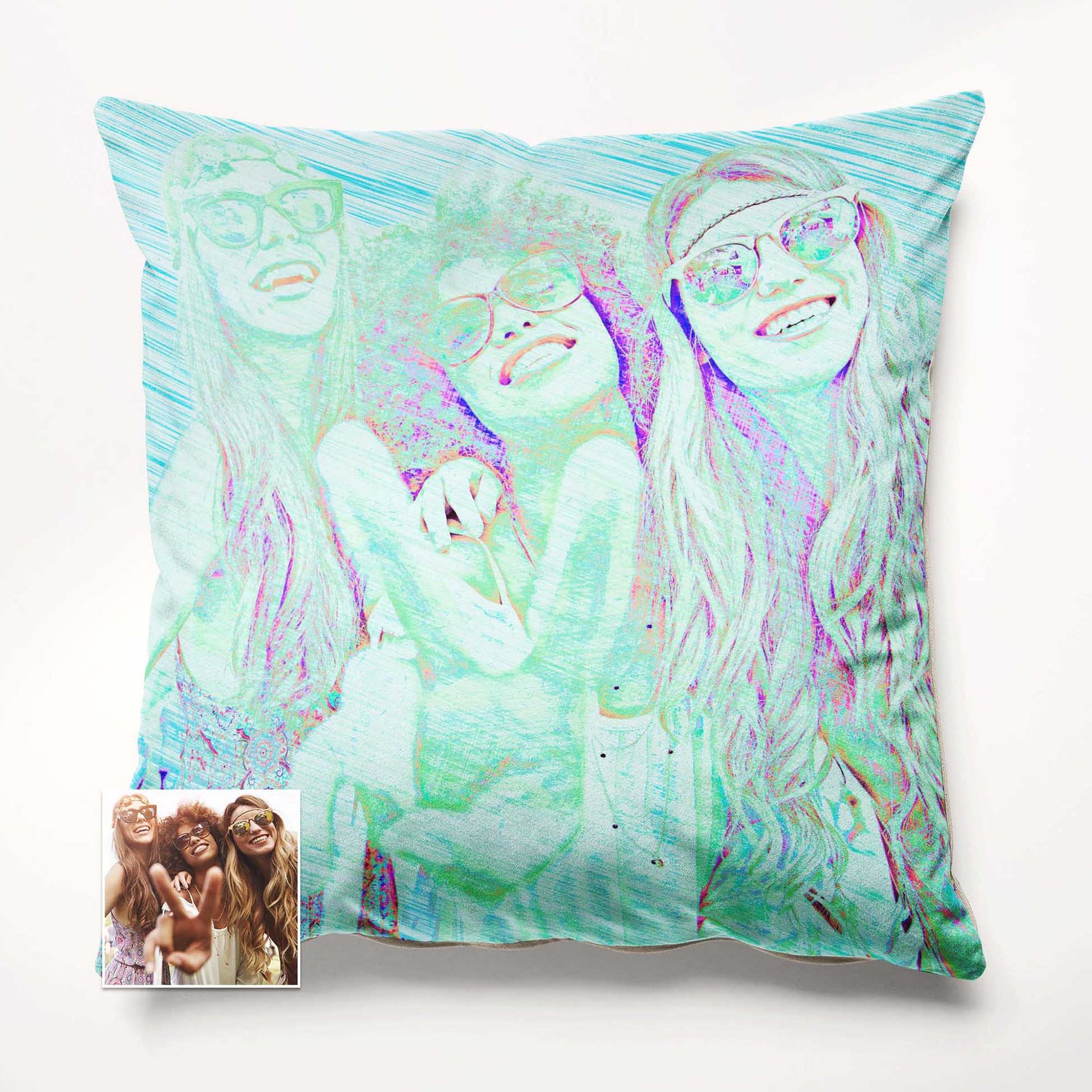 Add a touch of creativity and imagination to your home decor with the Personalised Blue Drawing Cushion. Its custom drawing, created from your photo, showcases a unique and print design. Made from soft velvet fabric