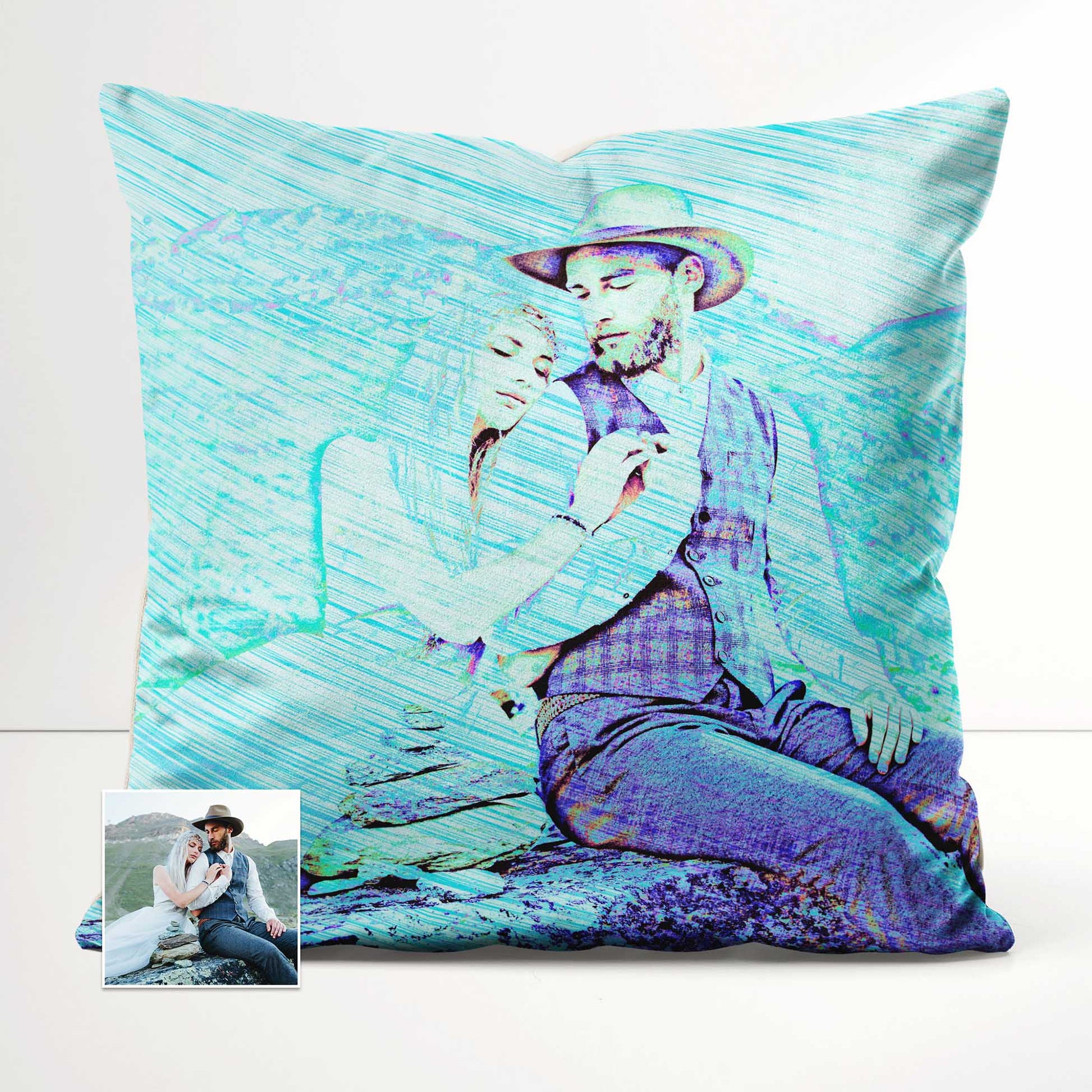 Transform your home decor with the Personalised Blue Drawing Cushion. Its custom drawing, created from your photo, brings a unique and creative touch to any interior. Made from soft velvet fabric, this cushion offers a luxurious comfort