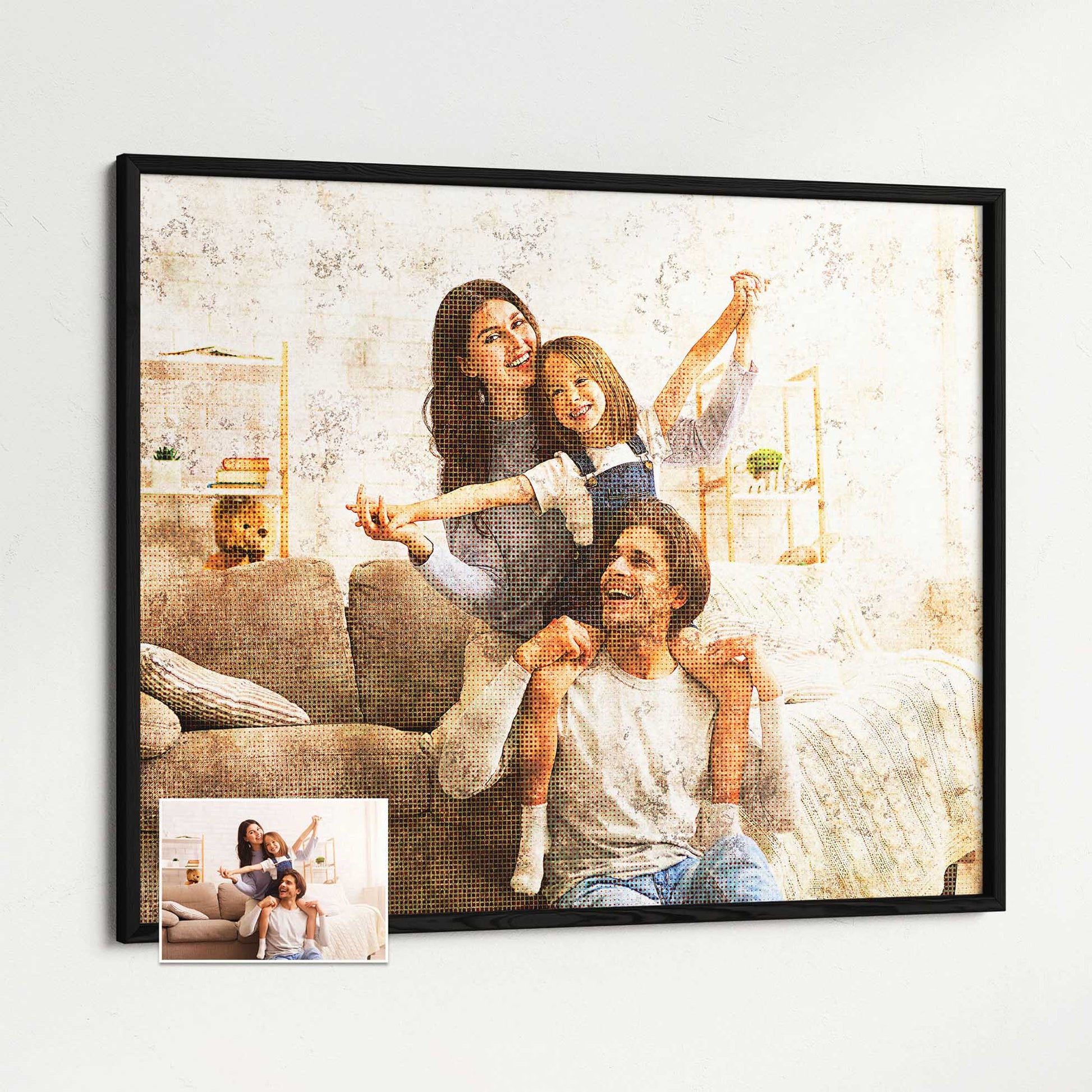 Add a touch of artistic charm to your home decor with the Personalised Grunge FX Framed Print. Created by painting from photo, it showcases a grunge style with a halftone effect, reminiscent of retro, old-school aesthetics