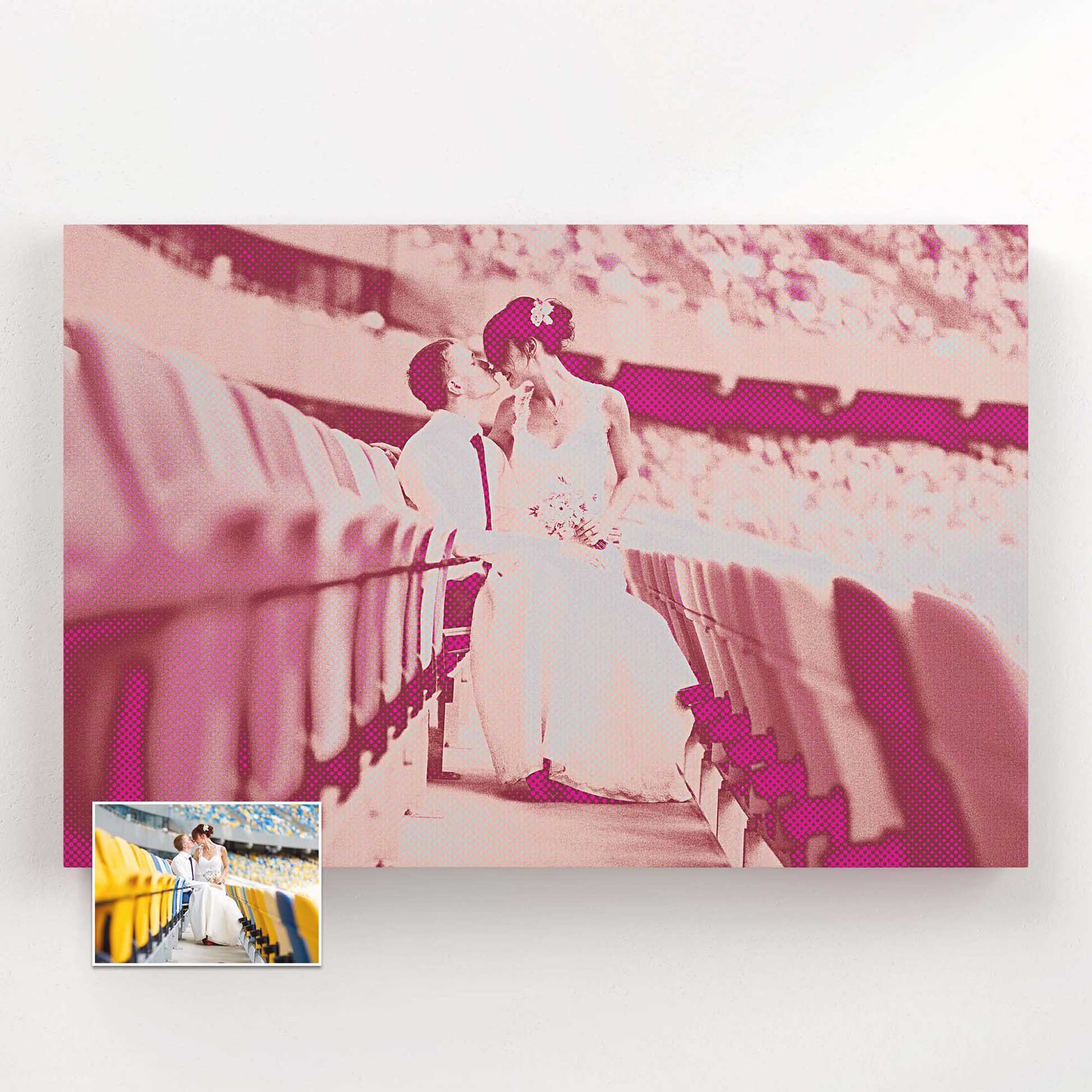 Step into the world of pop art with our Personalised Pink Pop Art Canvas. Its vibrant and trendy design, along with the halftone texture, brings a cool and hip vibe to any space. Whether it's a wedding, anniversary, graduation, or party
