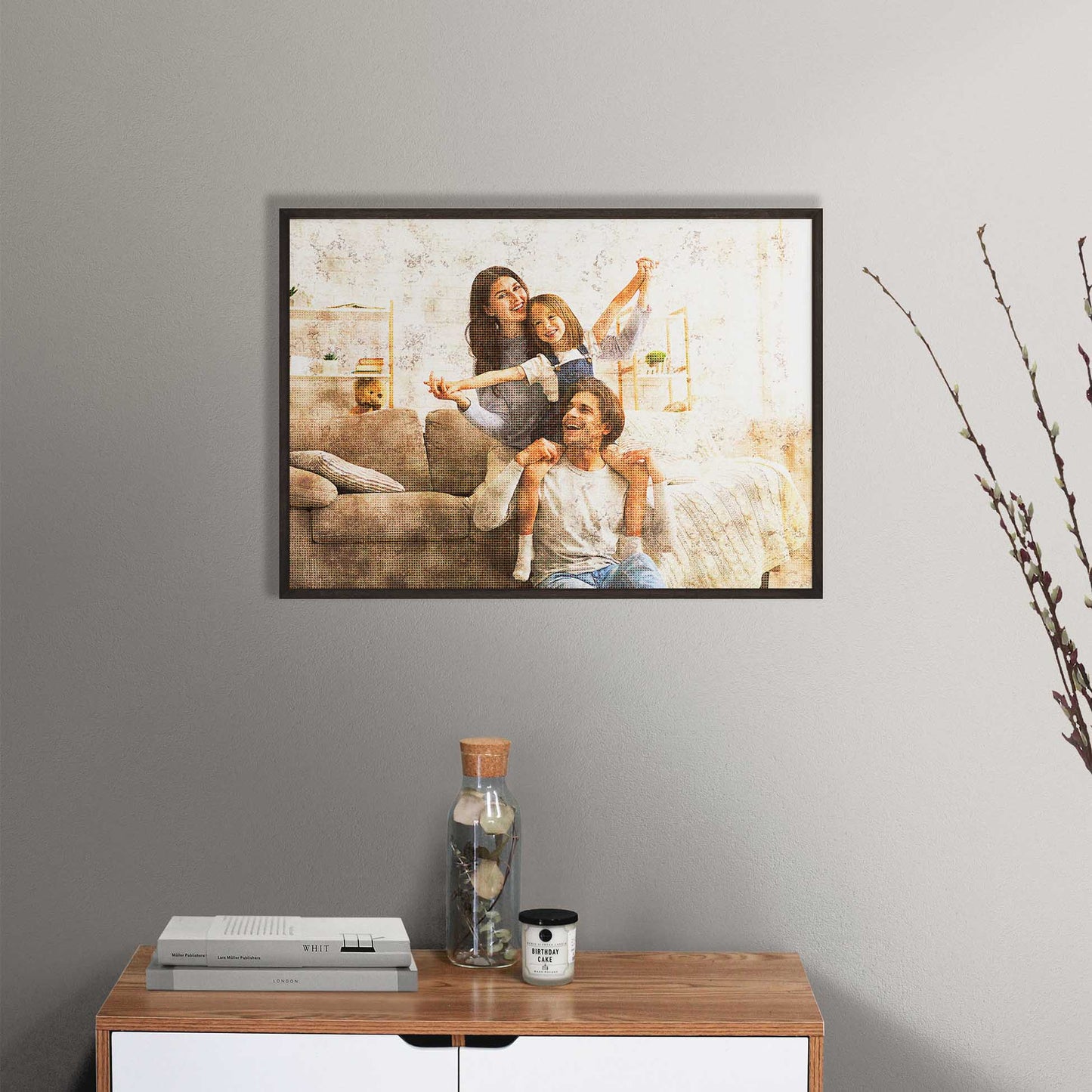 The Personalised Grunge FX Framed Print is an exceptional artwork that combines grunge style with a halftone effect, capturing a retro, old-school coolness. Crafted on gallery-quality paper and encased in a natural wooden frame
