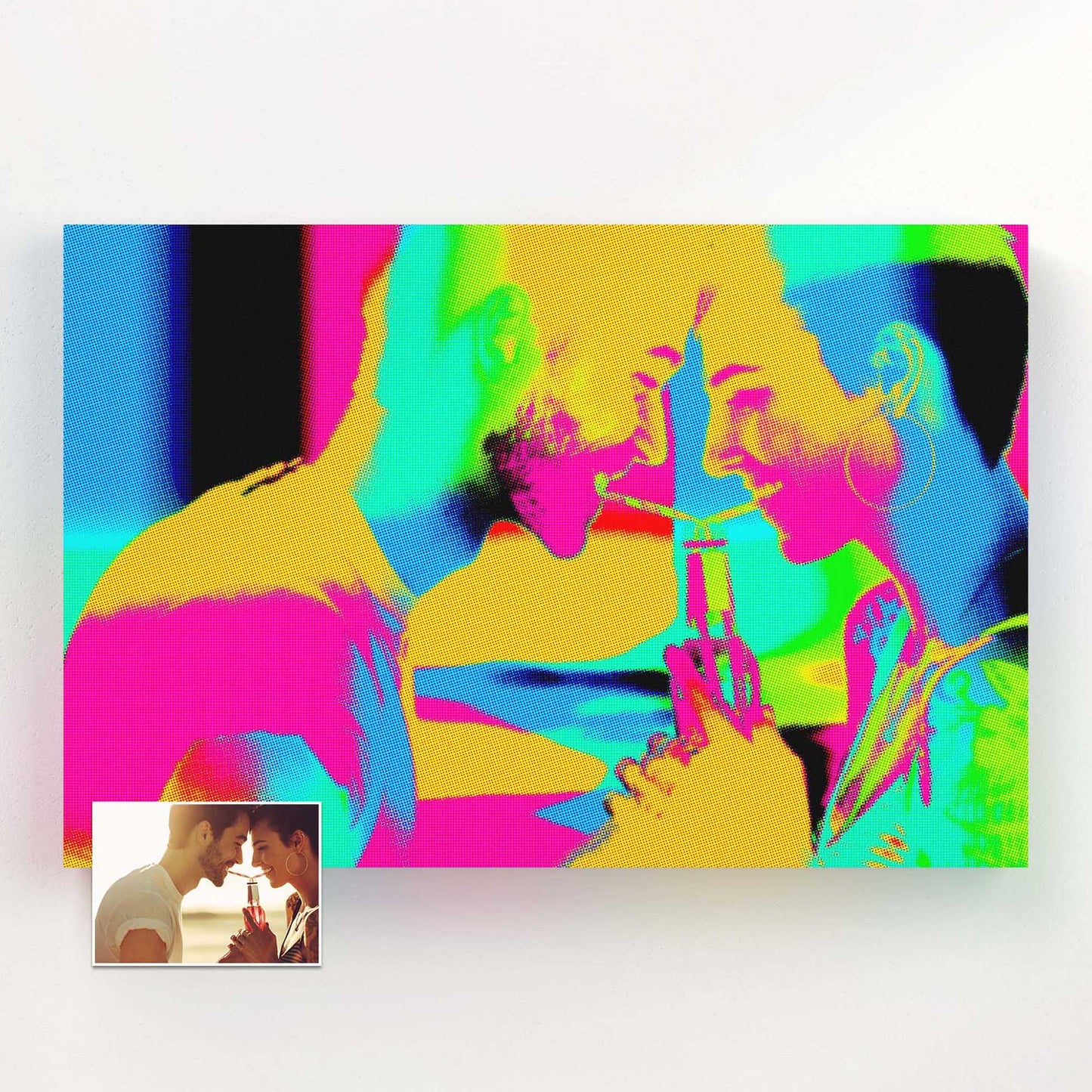 Bring your photo to life with a personalized Pop Art Canvas. Handcrafted on a textured canvas, this unique artwork showcases the cool and trendy urban style. With a burst of full-color digital art and its vibrant energy