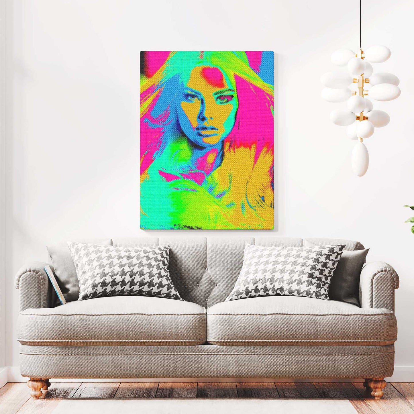 Discover the art of personalization with a Pop Art Canvas. This print from photo creation boasts a unique halftone texture on handmade canvas, making it a cool and urban piece. With its trendy and vibrant full-color digital art