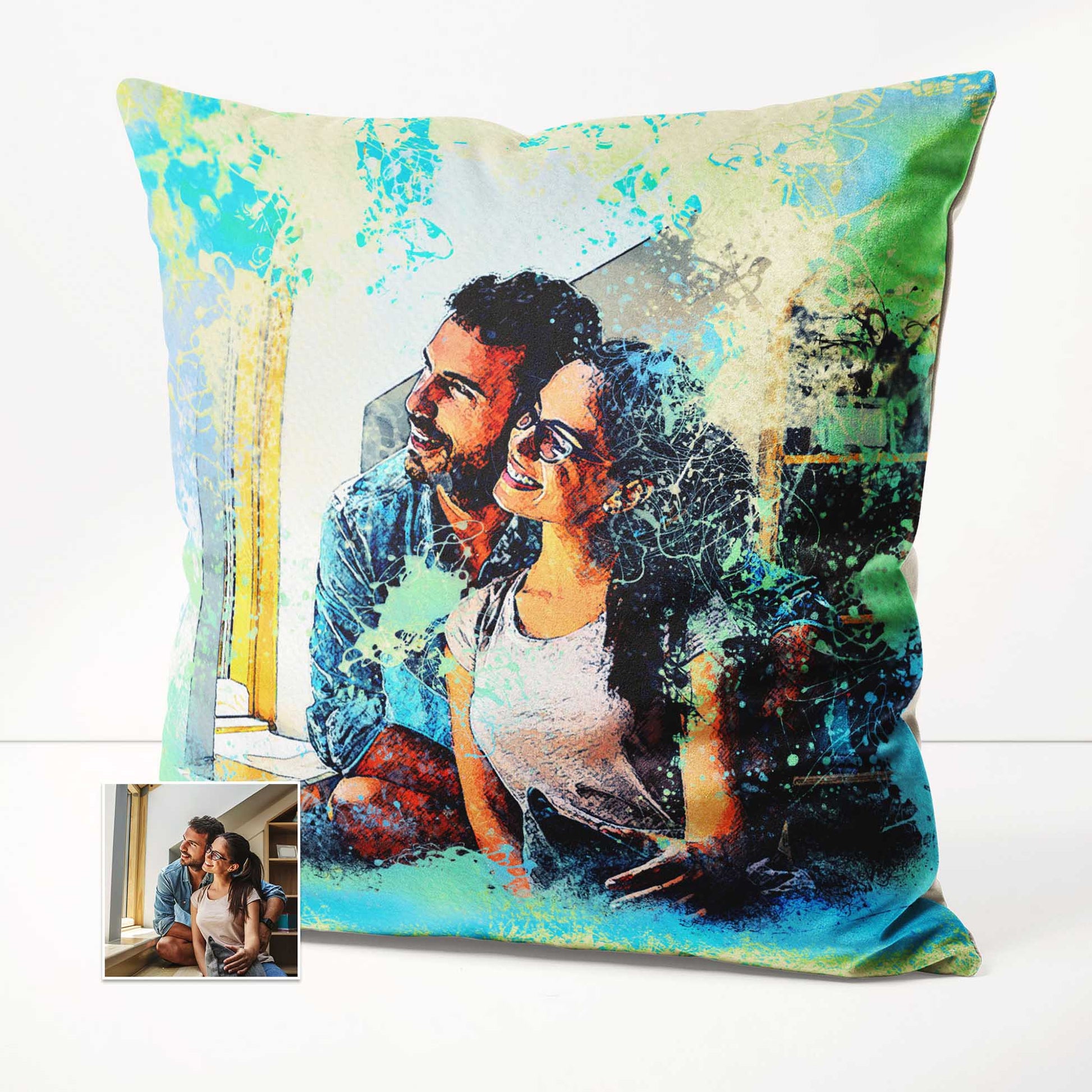 Add a splash of creativity to your space with the Personalised Watercolor Splash Cushion. Its cosy and inviting feel beckons you to relax and unwind. The vibrant and exciting watercolor print, combined with the option to personalise it 