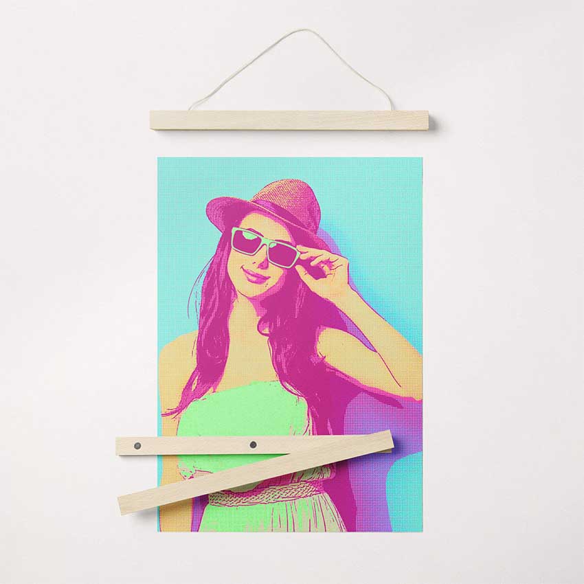Turn your photo into a visually striking pop art masterpiece with our personalised pop art poster hangers. Design your own custom piece and express your creativity. Shop now and make your walls unforgettable