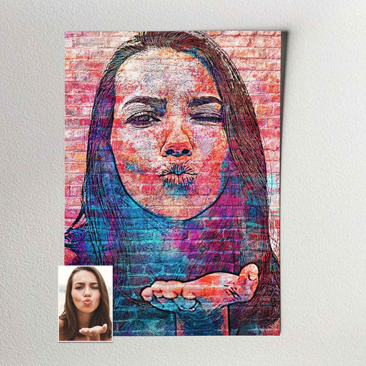 Personalised Brick Graffiti Street Art Print: Embrace the urban street art style with this bold and daring piece. The realistic filter effect adds an authentic touch, making it truly unique and original